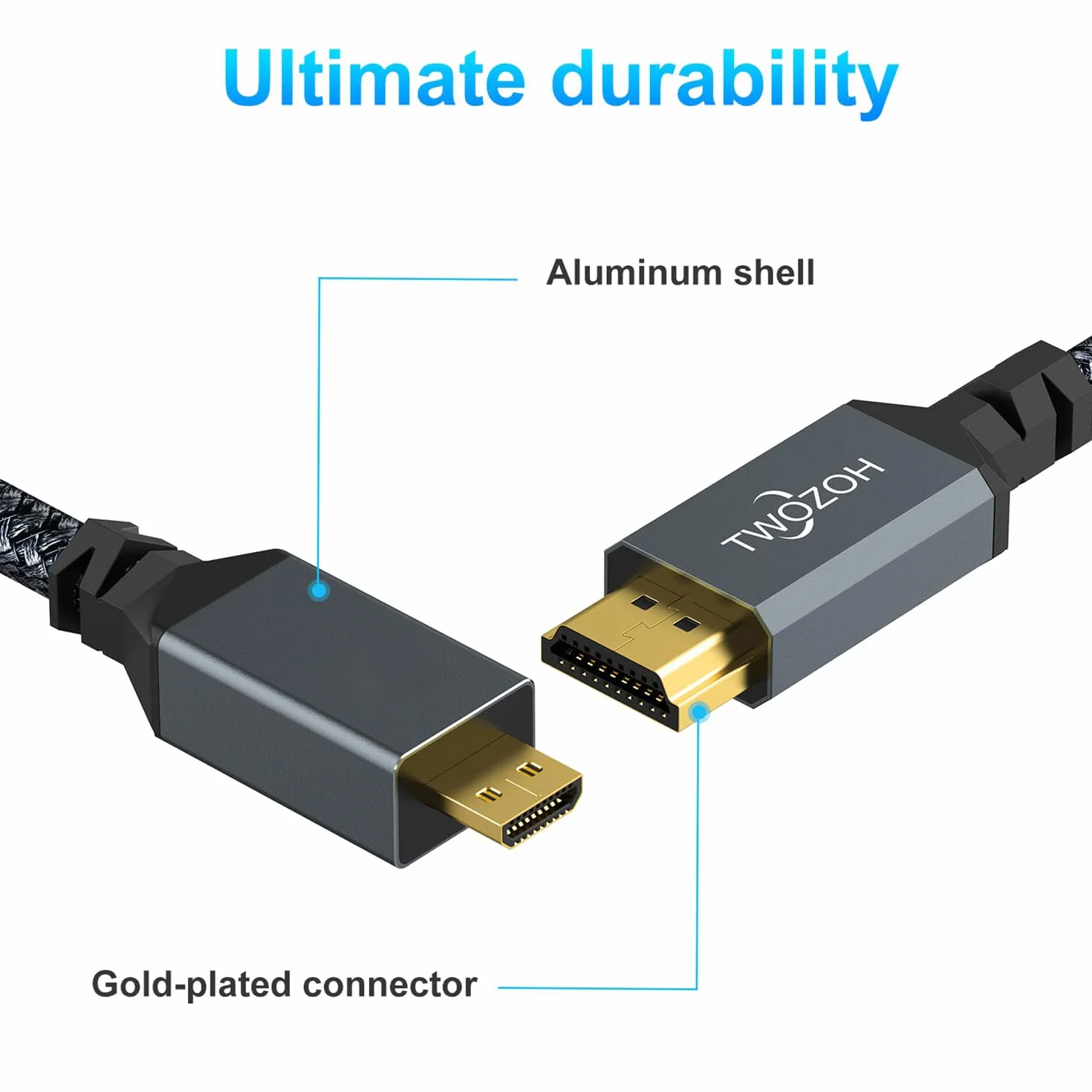 Twozoh Cable Micro HDMI a HDMI 1M, Micro HDMI Tipo D a HDMI Tipo A supporta 4K/60Hz 1080P 2.0a/b 2.0/1.4a