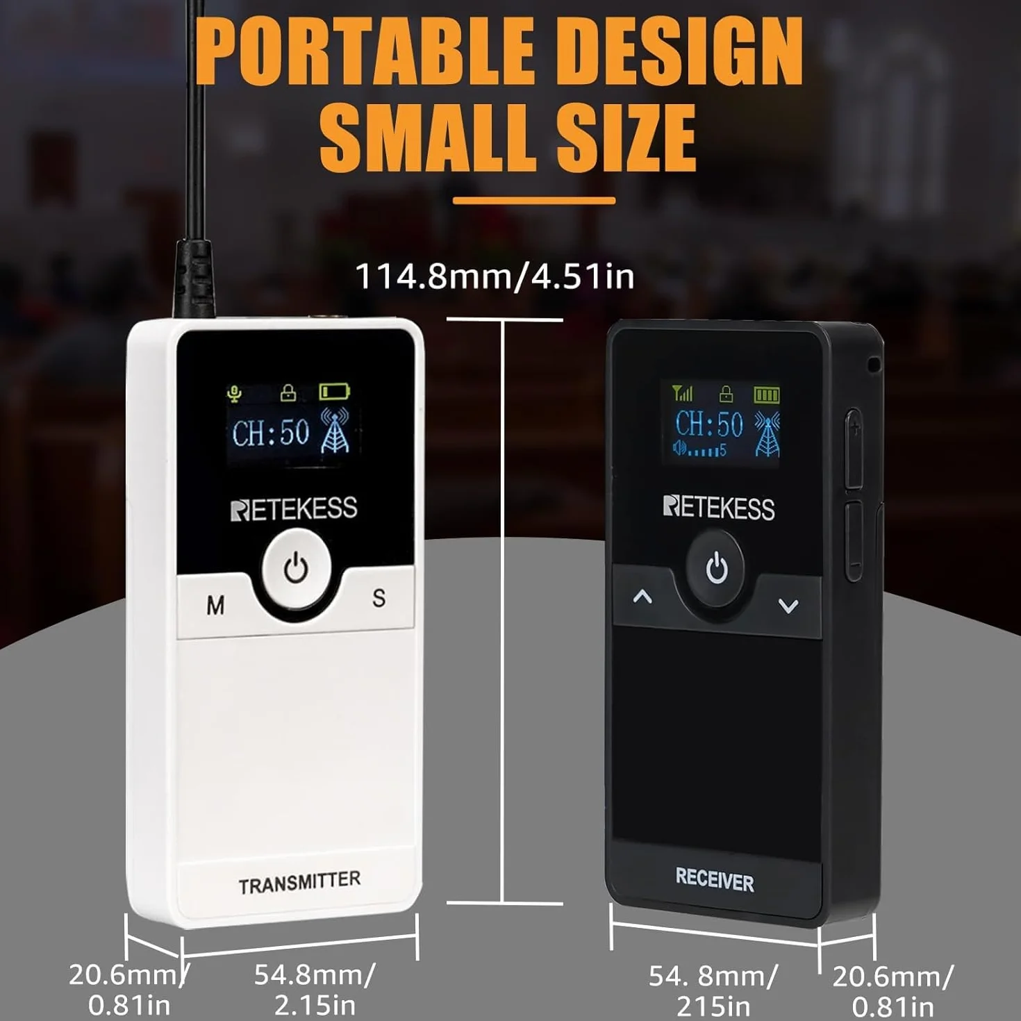 Retekess TT116 Sistema Inalámbrico de Guía Turística, Tour Guide System, 200m, Reducción de Ruido, Sistema de Traducción de la Iglesia para Turismo, Fábricas (2 Transmisores y 48 Receptores, 1 Carga)