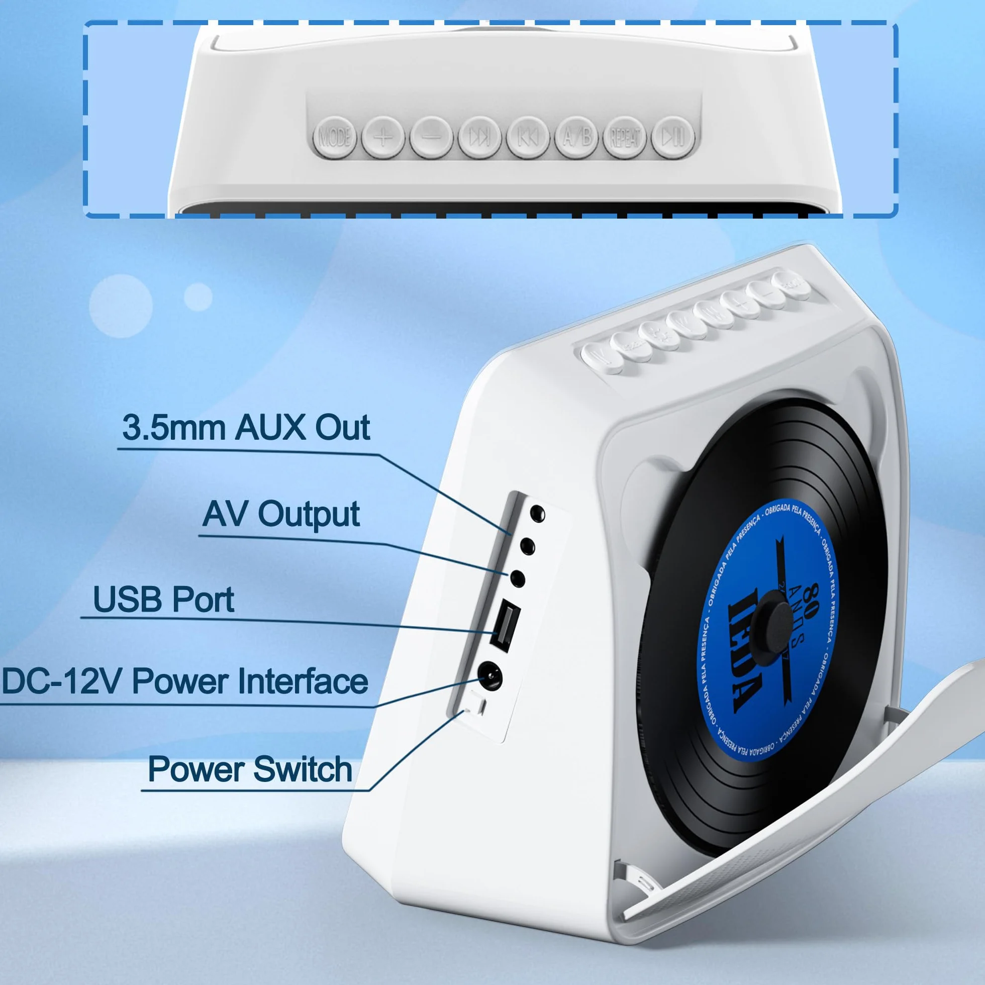 Reproductor DVD Portátil 7 Pulgadas 4000mAh Bluetooth USB AV AUX