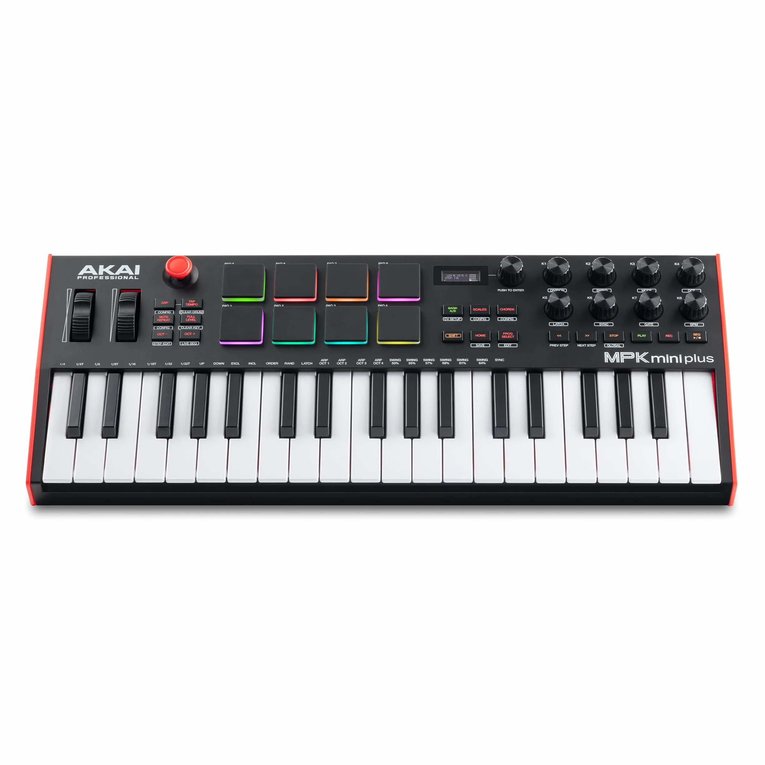 Akai Professional MPK Mini Plus - Teclado Controlador MIDI USB de 37 Mini Teclas con 8 Pads MPC, Secuenciador, MIDI/CV/Gate I/O, Software de Producción y Native Instruments Sound Package