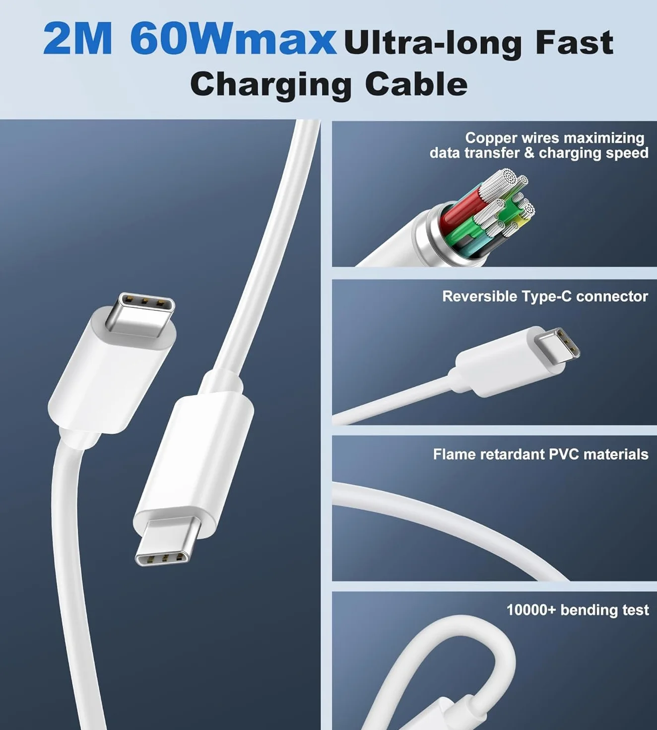 45W Cargador USB C para iPhone 17 16 15 Pro Max Plus Air, Samsung Galaxy S25 S24 S23, Carga Rápida con Cable 2M