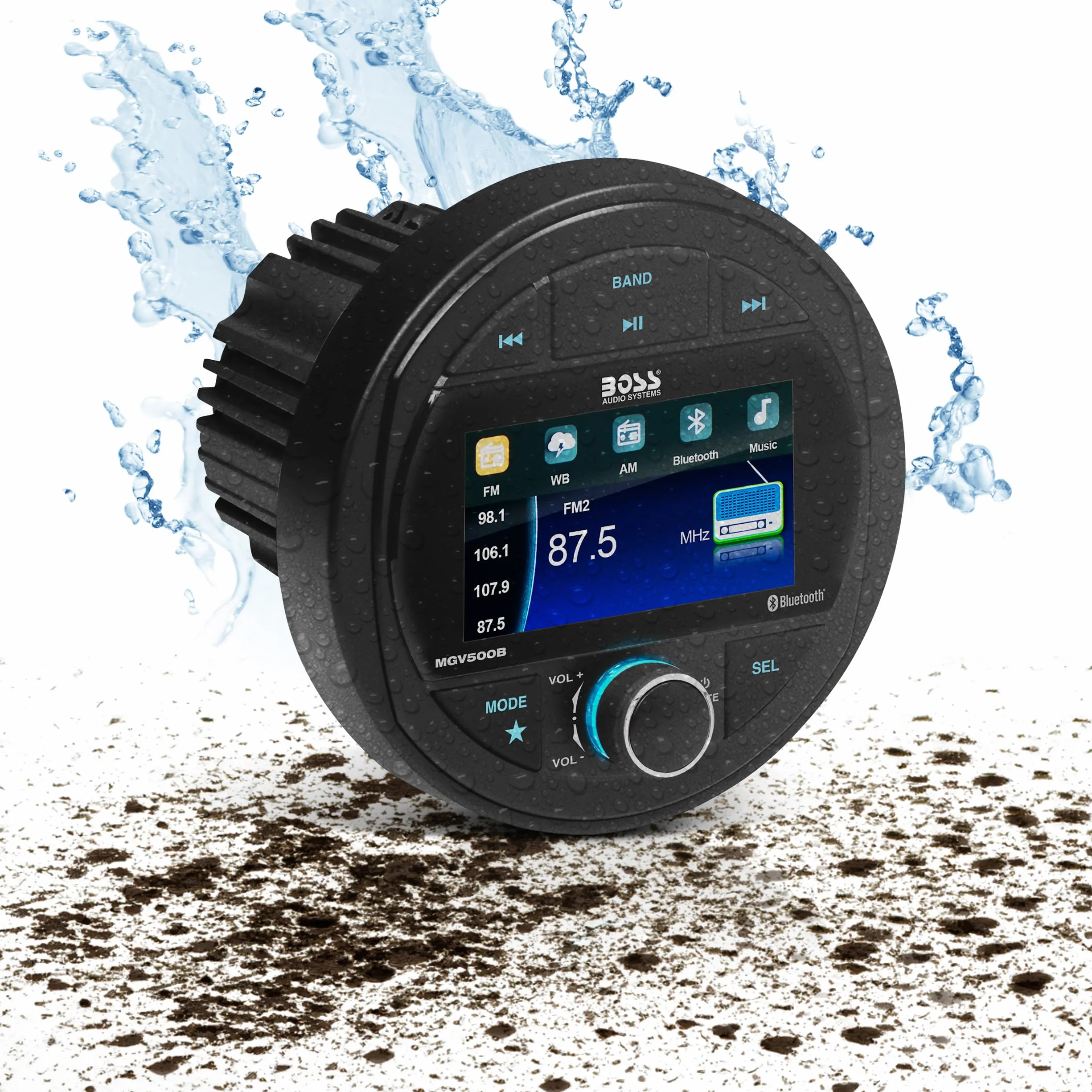 BOSS Audio Systems MGV500B Receptor estéreo marino Bluetooth radio AM/FM pantalla de 3 pulgadas resistente a la intemperie