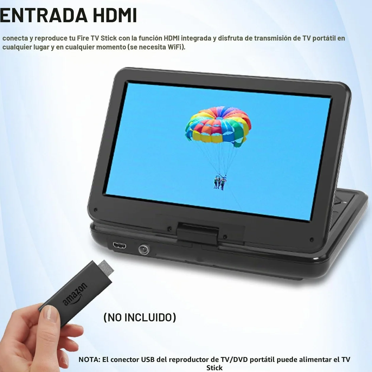 KCR Reproductor de DVD portátil 10.1" con TV DVB-T2 integrada, Pantalla LED giratoria, USB/HDMI/AV, batería recargable