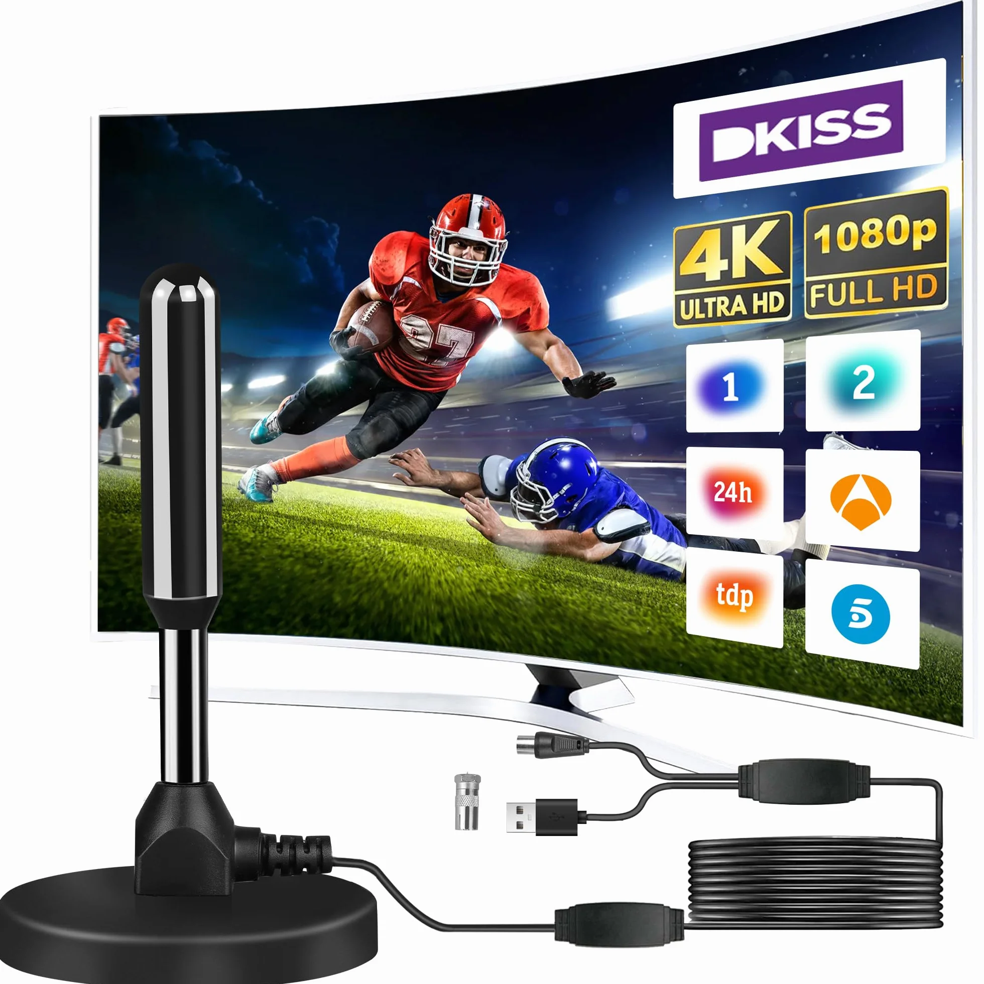 Antena TV Interior Potente 500km Largo Alcance 360° Recepción