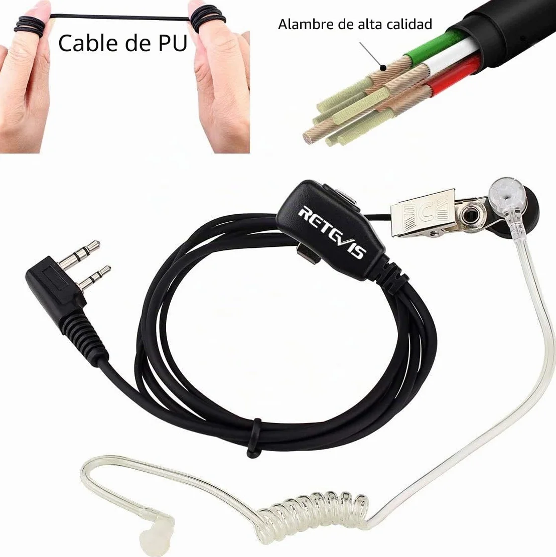 Retevis Pinganillo Walkie Talkie Compatible con Retevis RT24 RT27 RT668 RT622 Kenwood Baofeng UV-5R 888S Auricular Transparente Antirruido con Micrófono PTT Walkie Talkie Auriculars (1 Piezas)