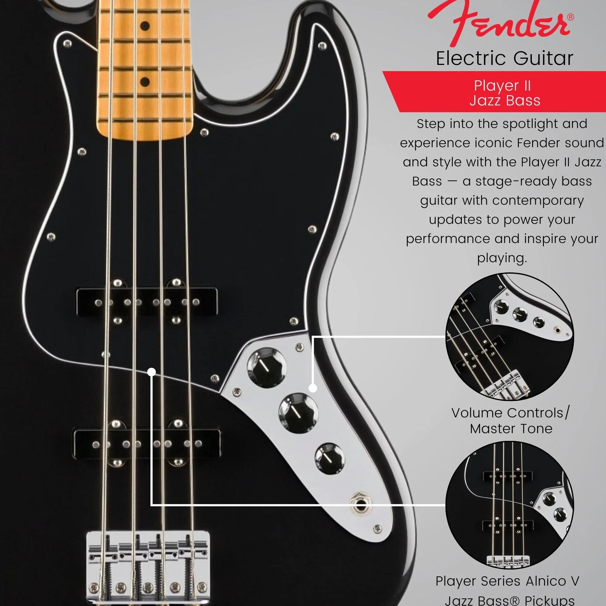 Fender Player II Jazz Bass - Negro con diapasón de arce