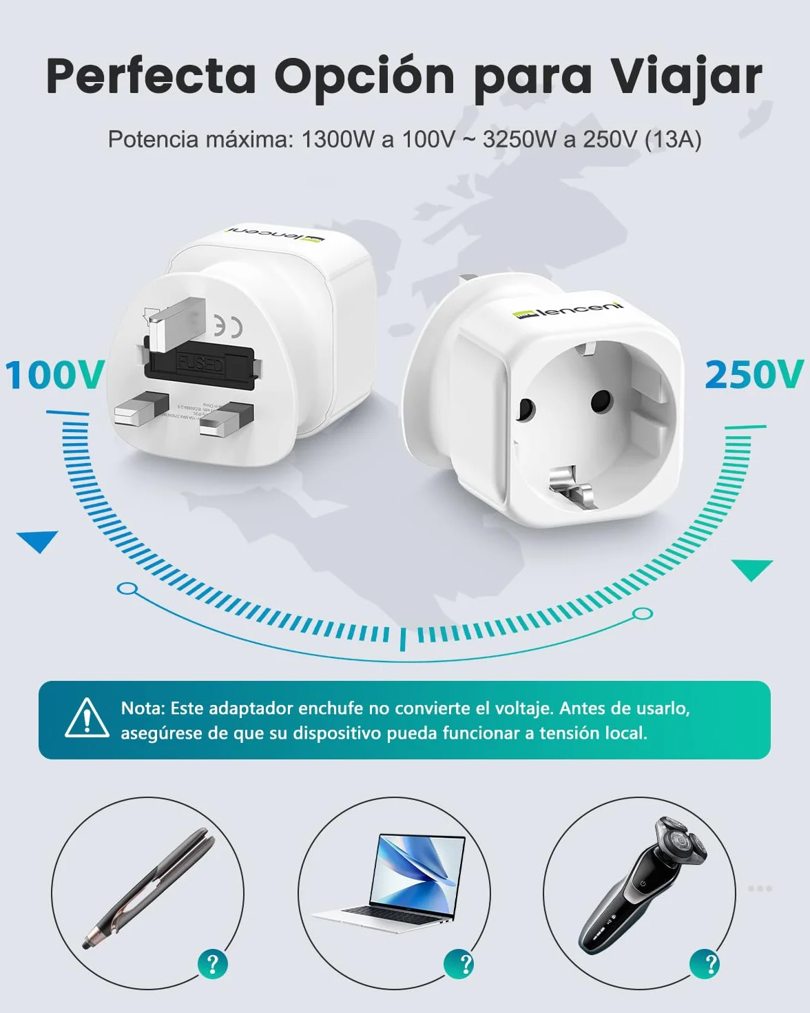 LENCENT 2 Piezas Adaptador Enchufe UK Tipo G de España a Inglaterra, Adaptador 2-Pin Europeo a 3-Pin Reino Unido con Fusible 13A para Irlanda Escocia Britanico Maldivas Gran Bretaña Londres