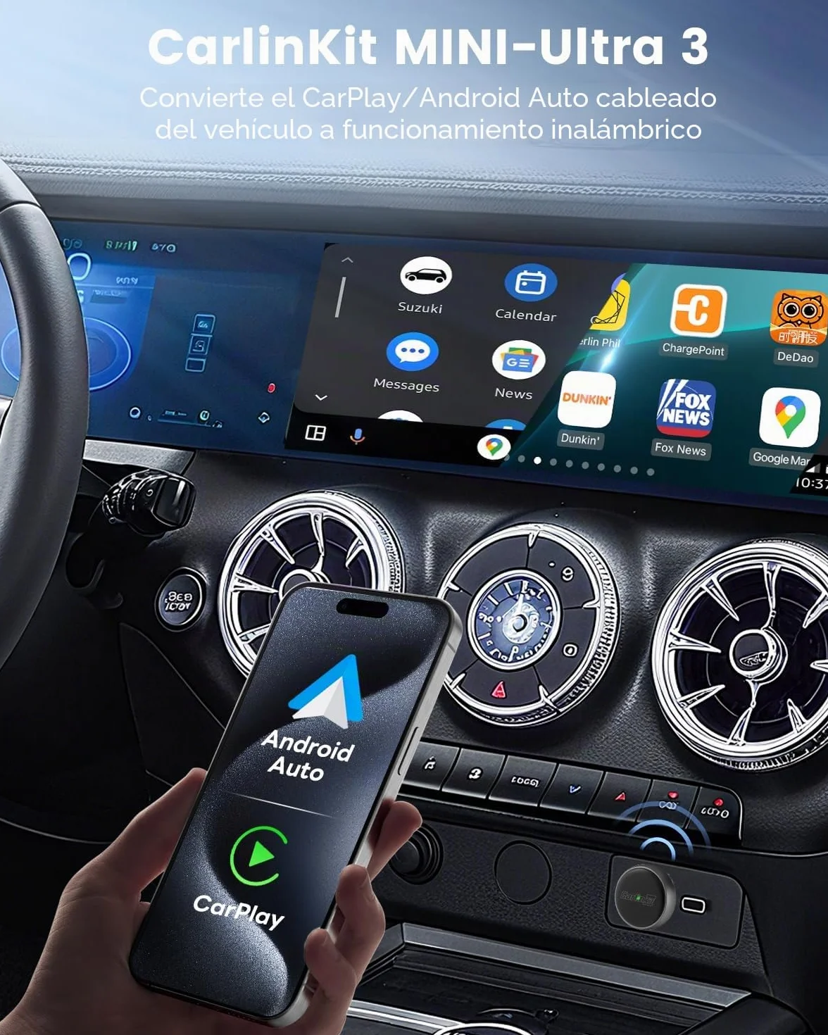 CarlinKit MINI Ultra3: El último adaptador inalámbrico para CarPlay y Android Auto. Transforma conexiones por cable en inalámbricas, ofreciendo conectividad ultrarrápida con funcionalidad