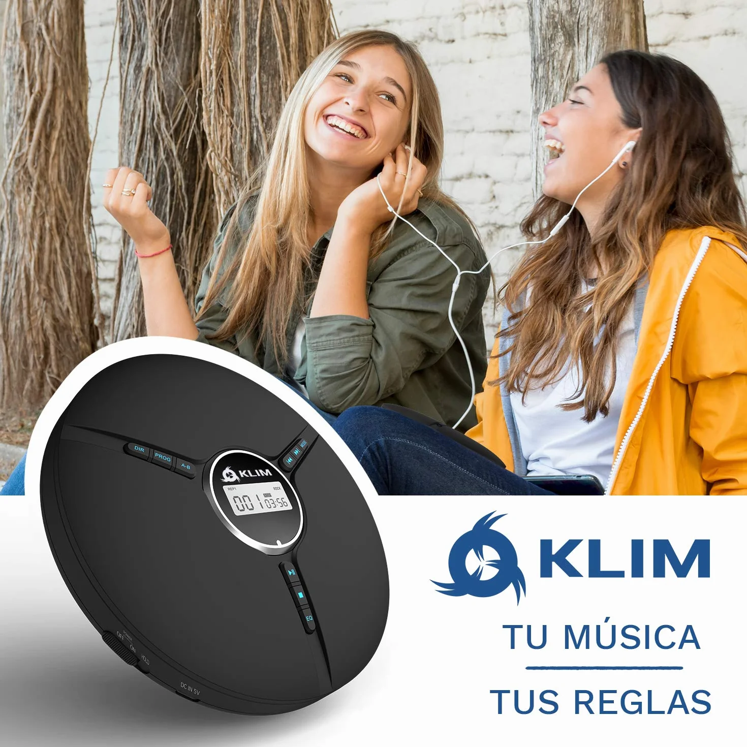 KLIM Discman Reproductor CD portatil con batería Interna - Incluye Auriculares KLIM Fusion - CD Player Mini Compacto, Personal, Compatible con CD-R, CD-RW y MP3 - Negro