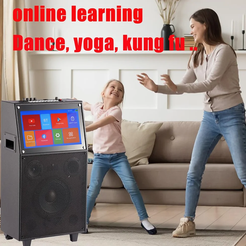 Máquina de karaoke con pantalla táctil para mostrar letras, pantalla de proyección, altavoz Bluetooth, micrófono, set con WiFi incorporado, adecuado para reuniones, fiestas, canto, concursos