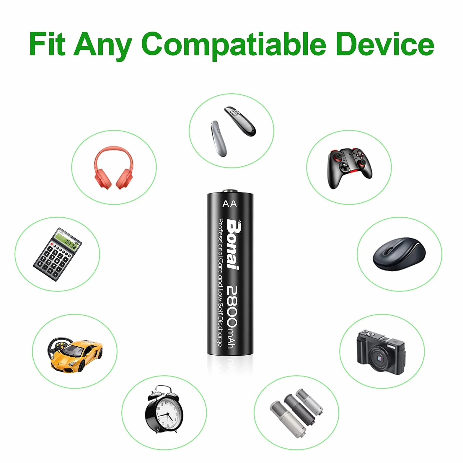 BONAI Pilas Recargables AA 2800mAh 1.2V NI-MH 8 Piezas