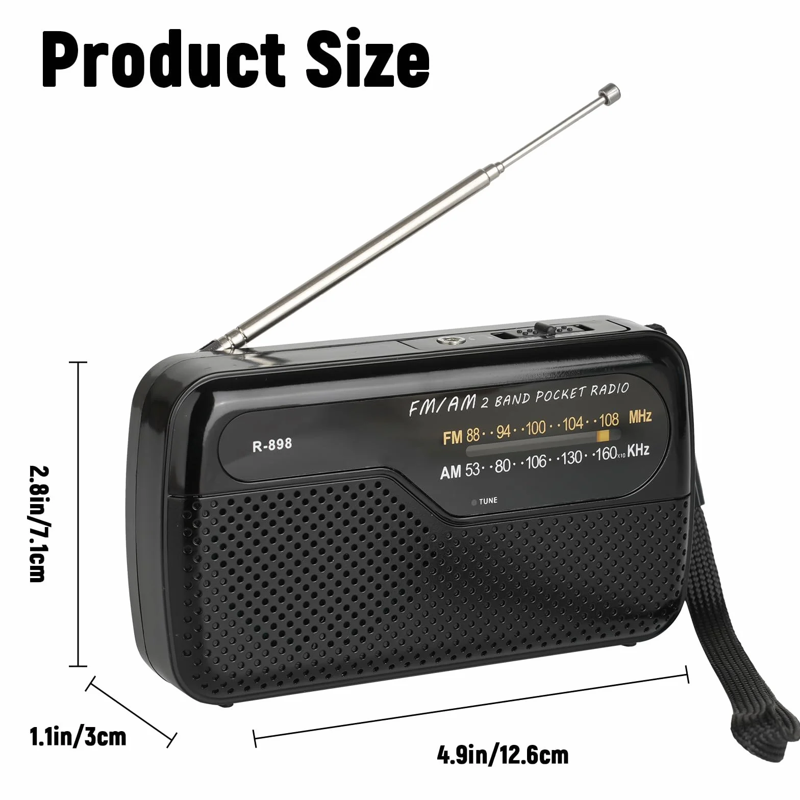 Radio de Portátil, Radios de Transistor Am FM Bolsillo Portátil Funciona con 2 Pilas AA, Radio de Pequeña de Bolsillo Viaje FM,Altavoz Fuerte,Uso en Interiores, Exteriores. (Negro)