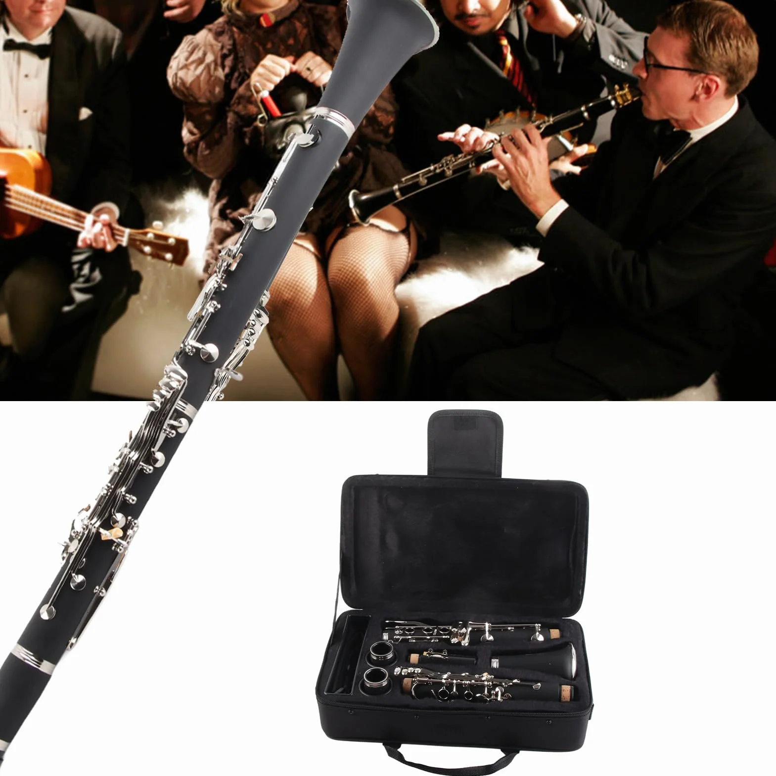 Clarinete de baquelita de 17 teclas Sib Tune con pa?o de limpieza Caja de destornillador de resorte Instrumentos de Viento Madera Instrumentos de Viento