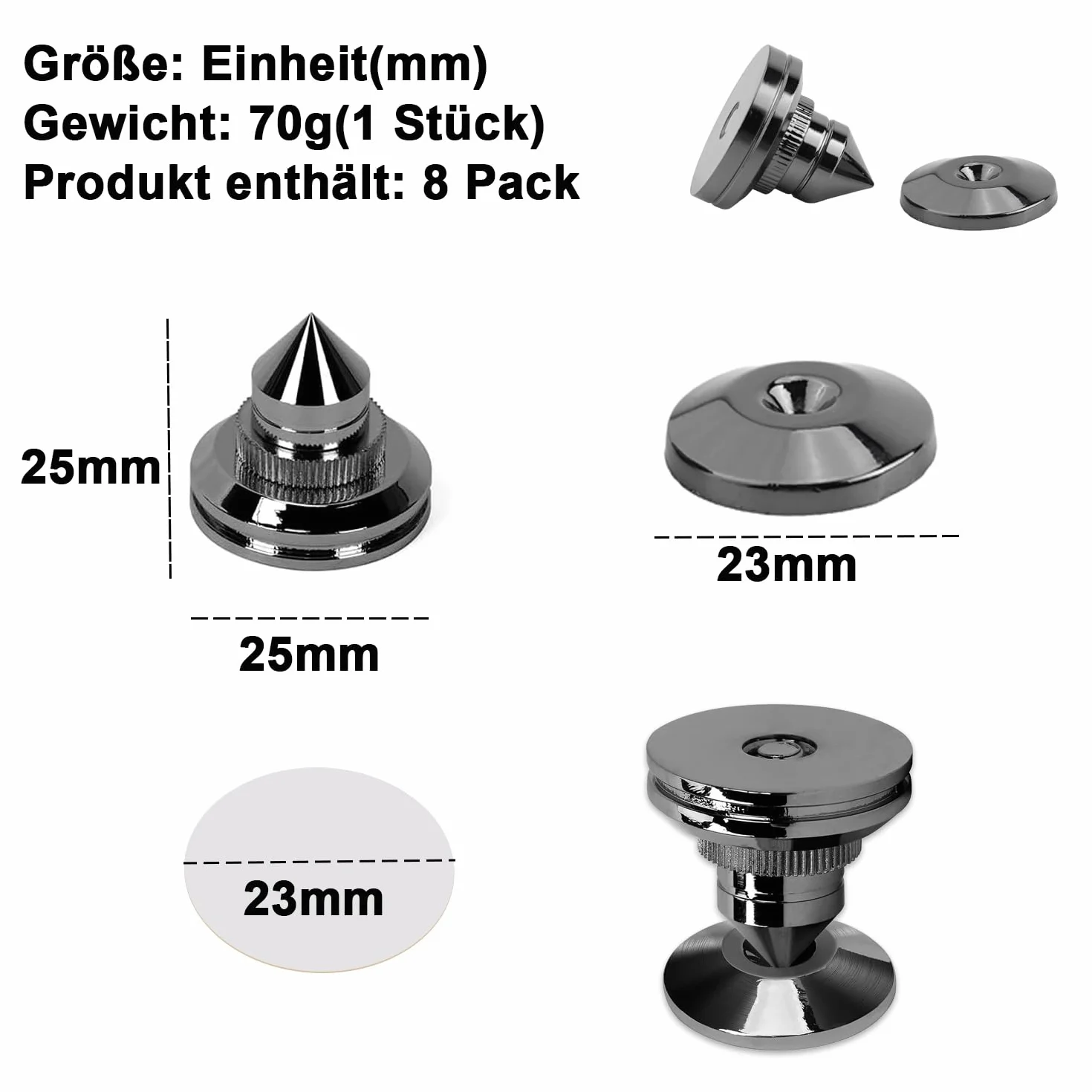 Picos de altavoz chapados en níquel de 24 K, 8 unidades, protección del suelo, resistentes a los golpes, para dispositivos Hi-Fi (negro)
