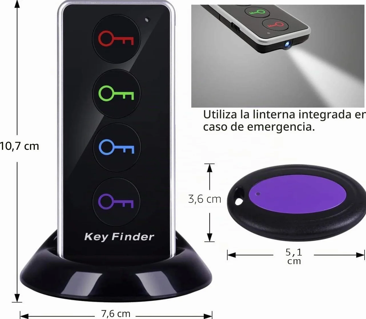 Reyke Buscador de Llaves, localizador inalámbrico de artículos de 80 dB RF con Rango de Trabajo de 100 pies, buscador Remoto con Linterna LED, Soporte Base para Llaves, Cartera, teléfono y Mascotas