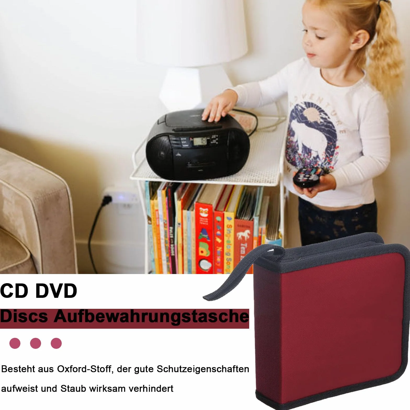 Bolsa de CD Svupue, Bolsa de Almacenamiento de Discos CD DVD para 40 Discos, Bolsa de Almacenamiento de CD para el Coche y el Hogar, Rojo