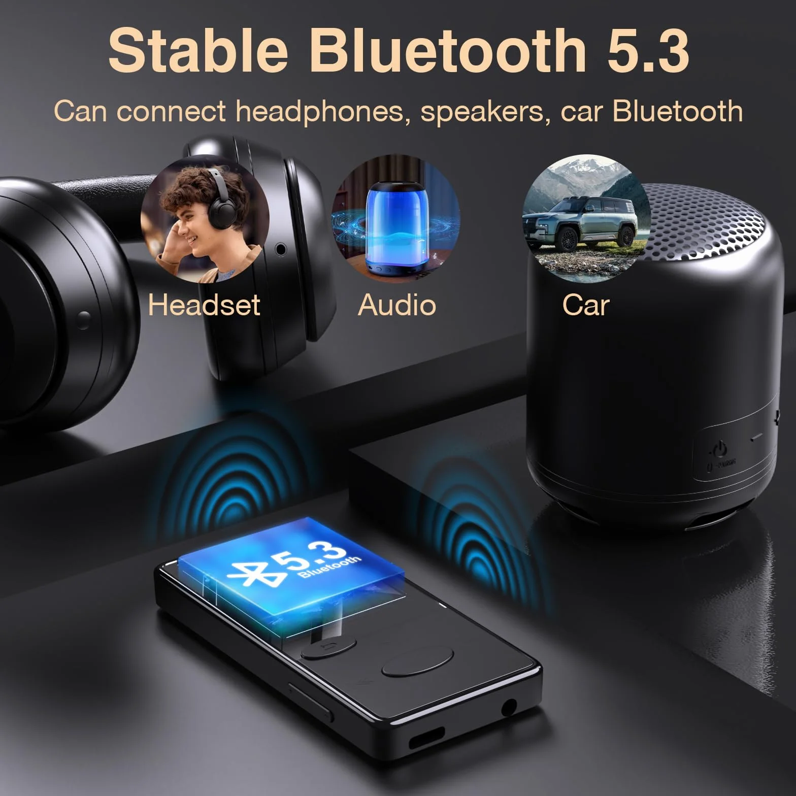 Reproductor MP3 Bluetooth Sonido HiFi con Radio FM y Auriculares Incluidos