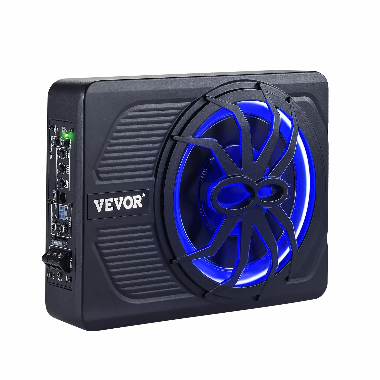 VEVOR Subwoofer para Debajo del Asiento para Automóvil 254 mm 440 W Altavoz Compacto para Coche Amplificador Incorporado Entrada Bajo Controlador de Volumen Control Remoto con Cable
