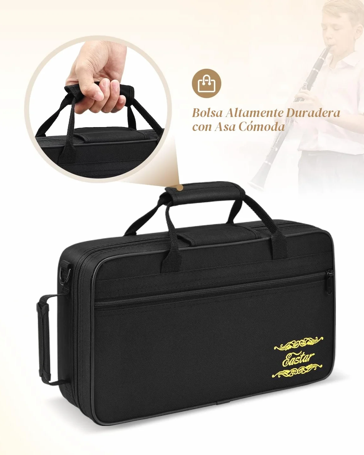 Clarinete plano Eastar B para principiantes, clarinete de ebonita niquelado con 2 barriles, 3 lengüetas, guantes blancos, estuche rígido, Kt de limpieza, ECL-300