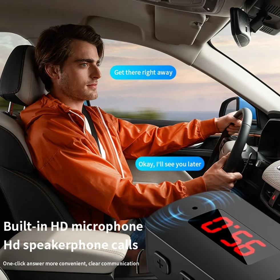coche Bluetooth 5.4 adaptador FM USB transmisor receptor manos libres pantalla LED auto audio