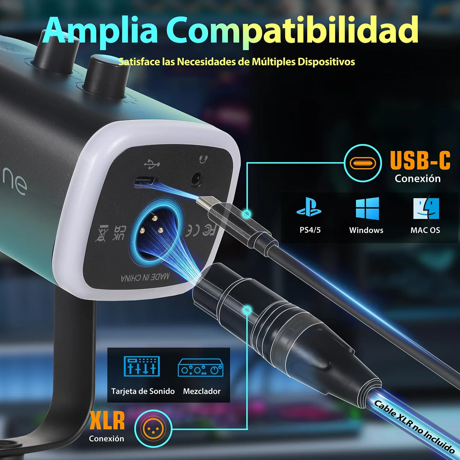 FIFINE XLR USB Microfono Gaming per PC PS4 PS5, Streaming Micrófono de Dinámico per Podcast Studio para Estudio Grabación