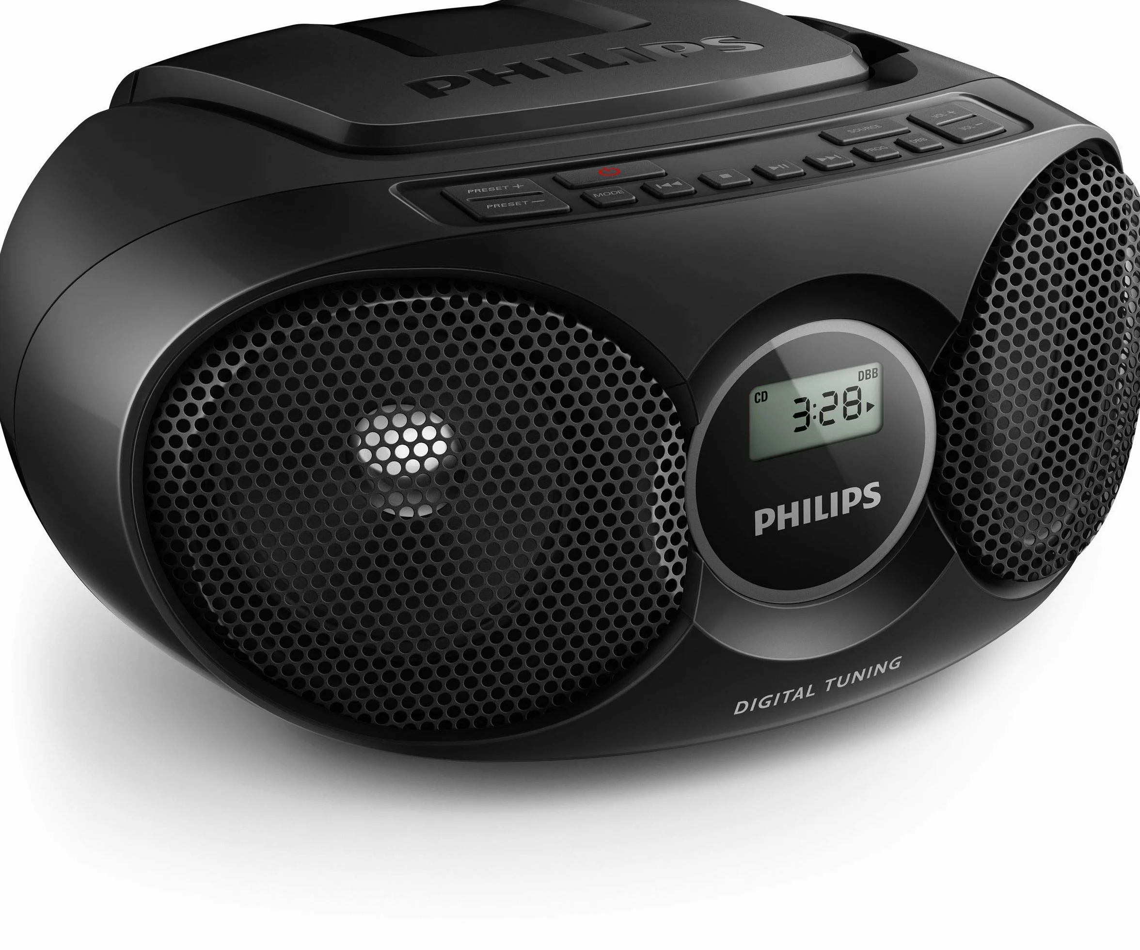 PHILIPS AUDIO AZ215B/12 Reproductor de CD Portátil/Radio FM, Refuerzo Dinámico de Graves, Entrada de Audio/Radio CD, Color Negro