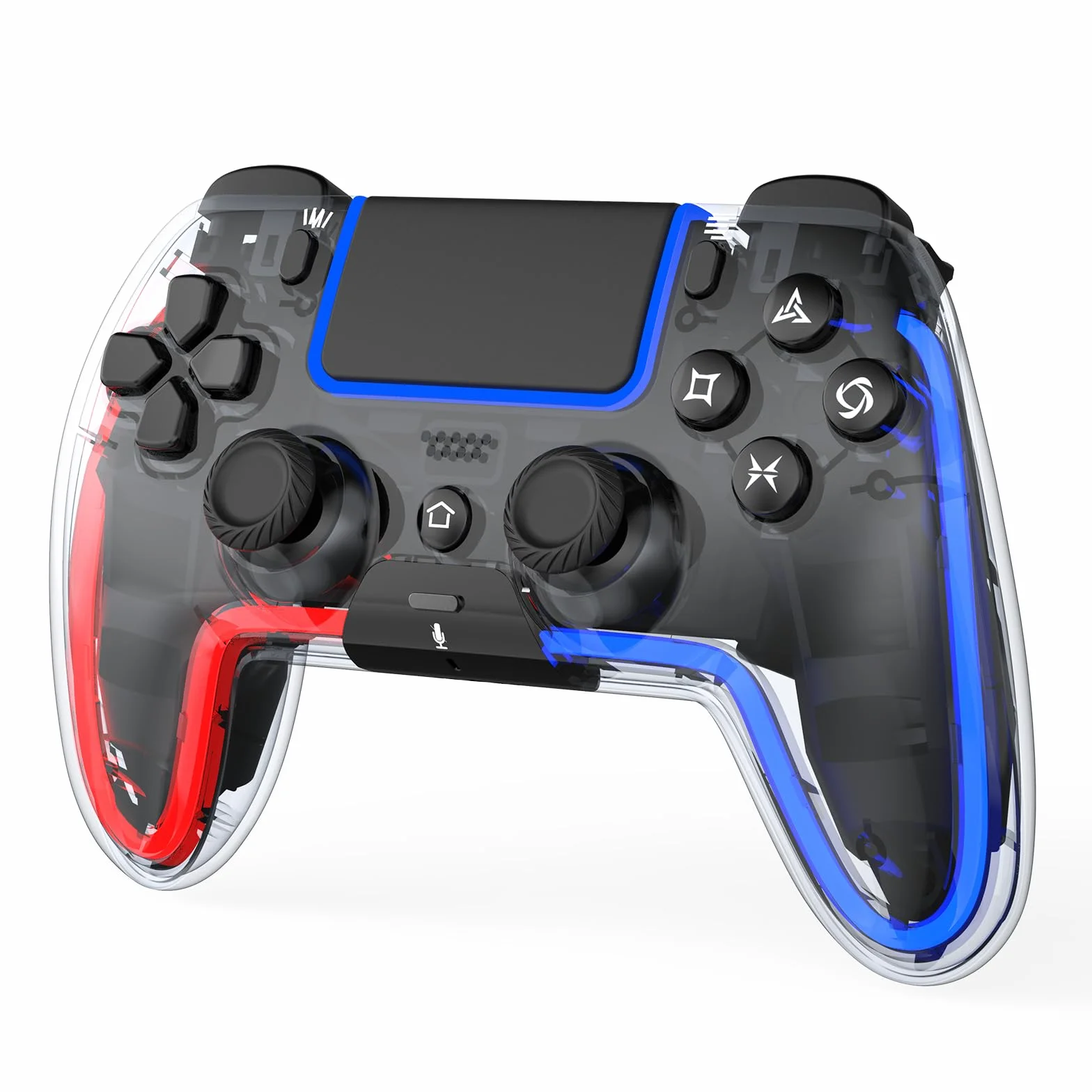 BETMI Mando inalámbrico compatible con PS5, con joystick de efecto Hall, doble vibración, macros, turbo, sensor de 6 ejes, luces RGB dinámicas y altavoz integrado (Transparent)