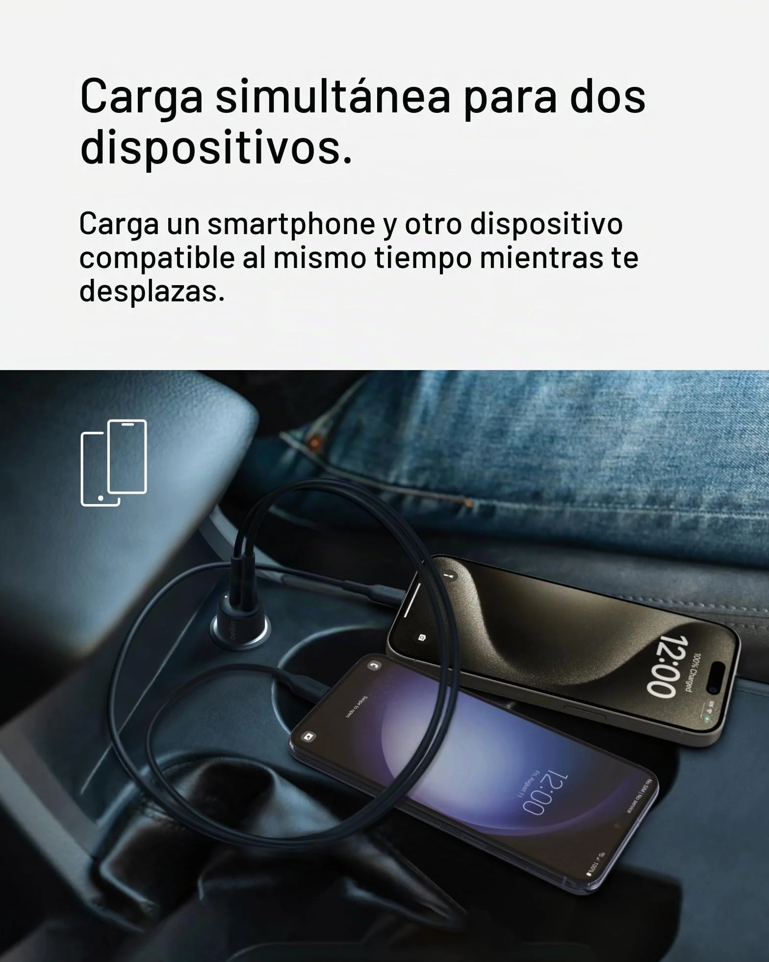 Belkin BoostCharge 42W cargador doble coche USB-C PPS 30W USB-A 12W para iPhone 16 15 14 13 Samsung Galaxy S23 negro