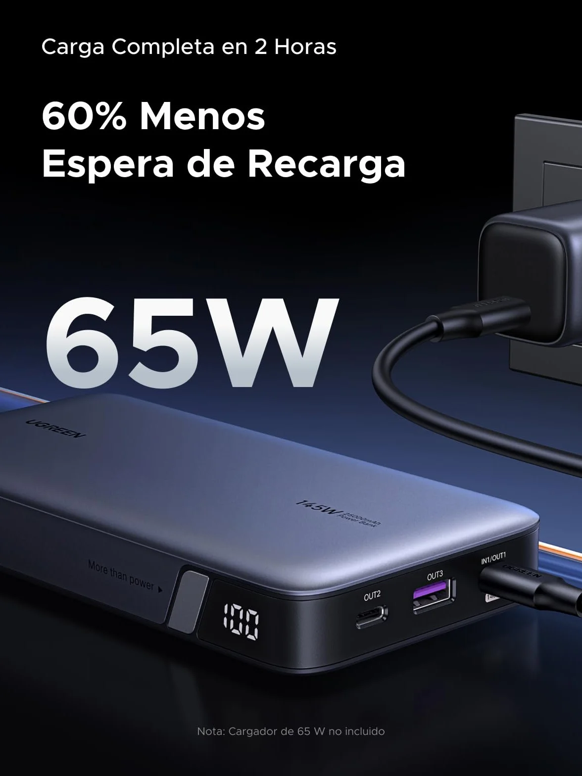 UGREEN Nexode 145W Power Bank 25000mAh Batería Externa USB C Carga Rápida PD3.1 140W 3 Puertos Cargador Portátil PC LED Compatible con iPhone 17 16 15 14 Plus Pro MAX Air Galaxy S25 S24 MacBook iPad