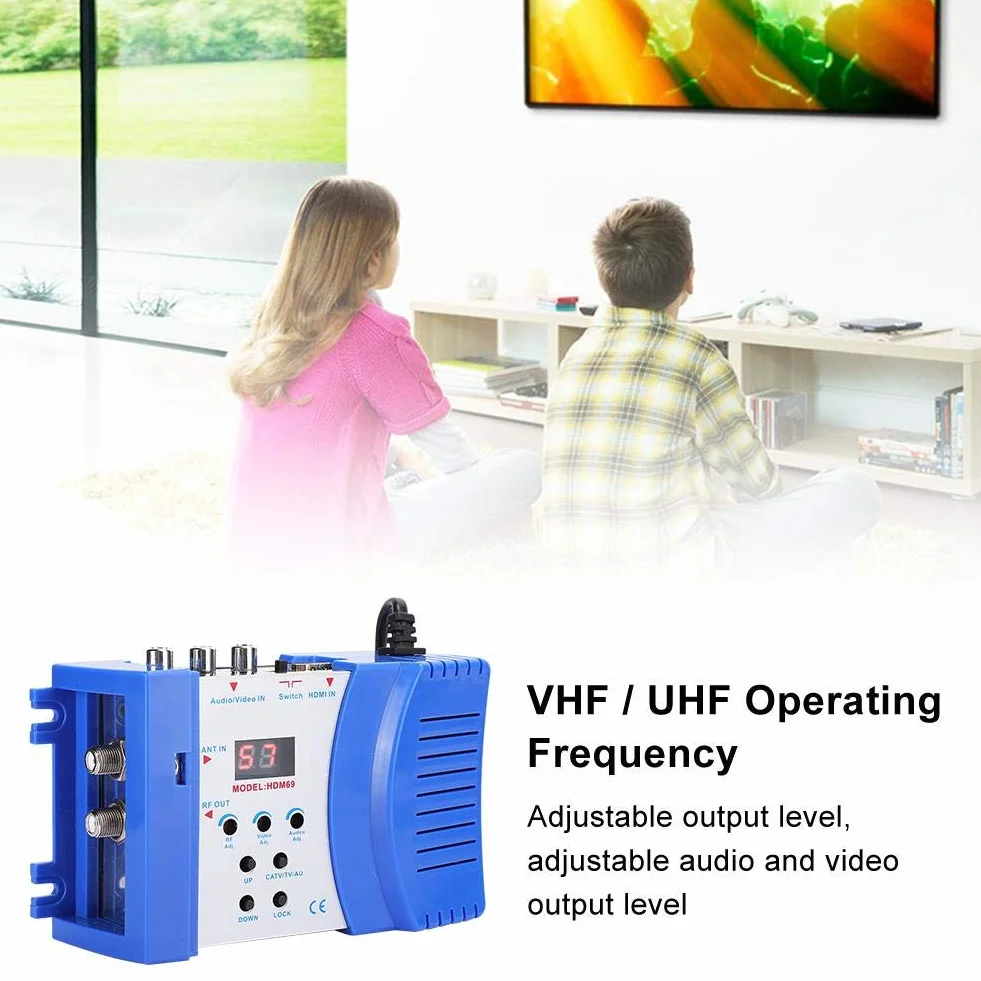 Modulador Digital HDM69 Profesional Modulador RF HDMI Convertidor AV RF Modulador estándar NTSC PAL VHF Frecuencia de Funcionamiento UHF para Receptor de satélite