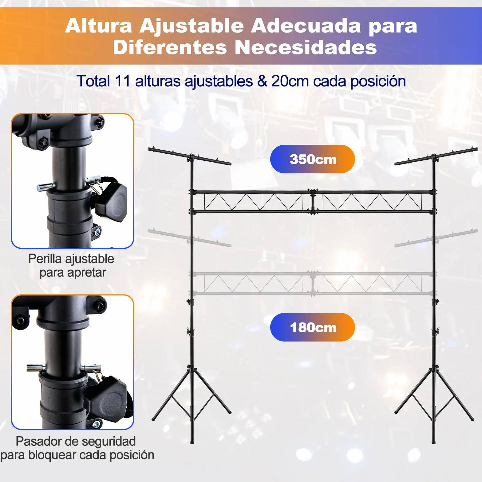 COSTWAY Soporte de Luz Profesional de Metal, Ajuste de Altura 180-350 cm, Soporte de Luces LED con Barras Extensibles, 32 Puntos de Montaje, Truss para Bandas, Salones de Fiestas, DJs