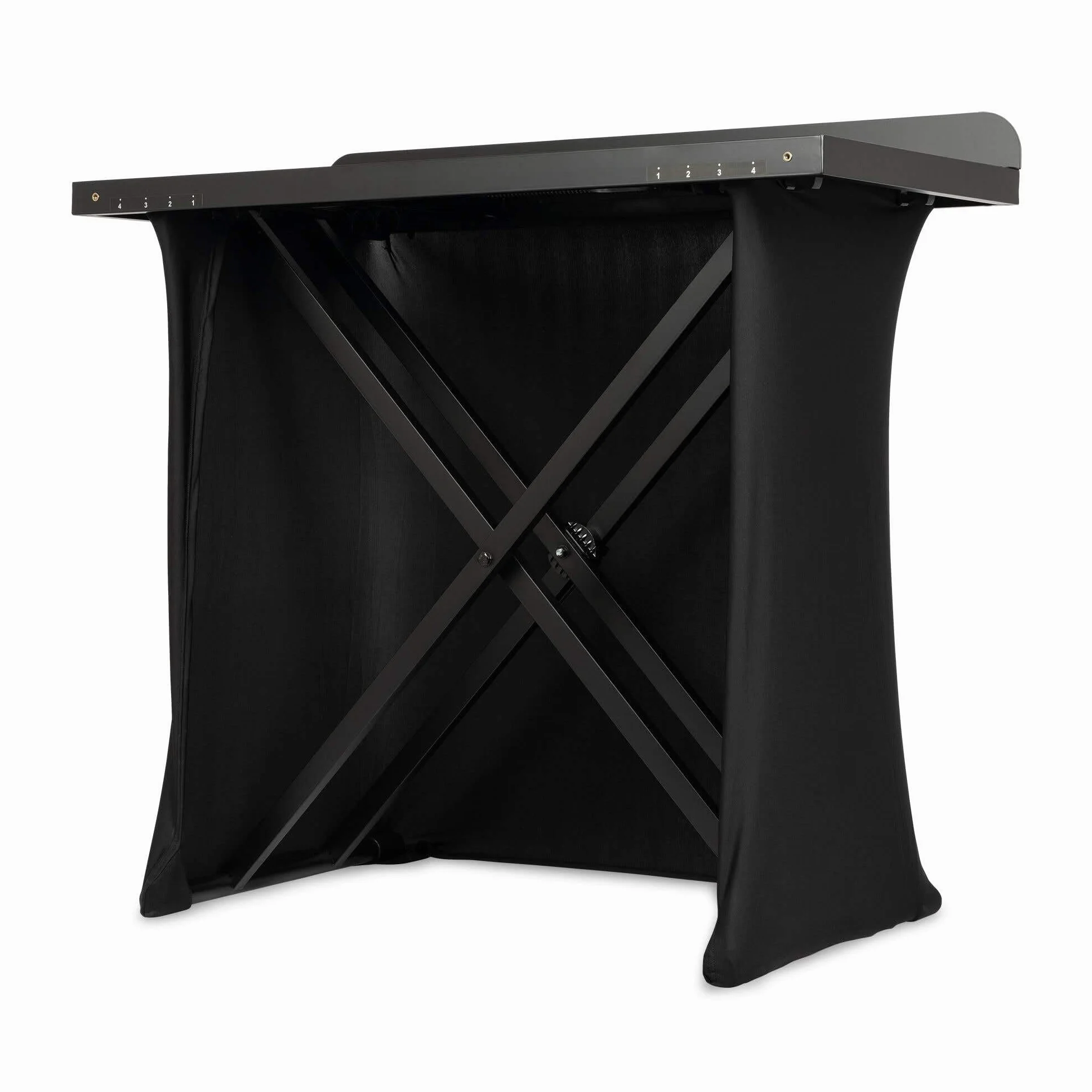 Vonyx DBE100 – Cabina DJ Plegable de 1 m de Ancho con Altura Regulable 80-99,2 cm, Mesa DJ portátil de Aluminio Negro con Lycra Negra ignífuga y Bolsa Transporte para DJ móvil