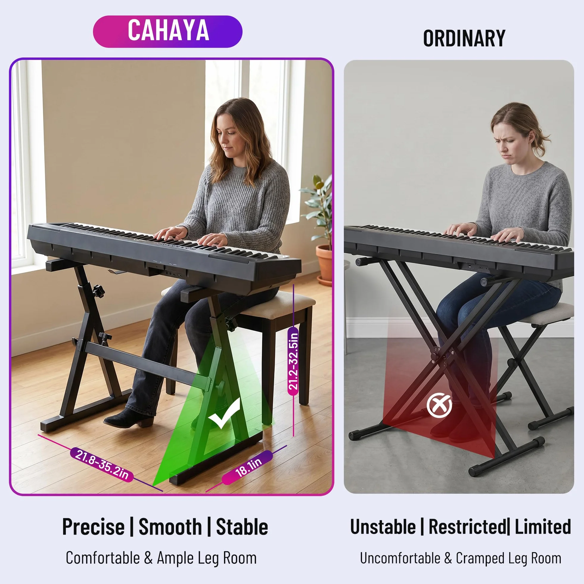 CAHAYA Soporte Teclado Eléctrico Resistente en Z: Ajustable en Altura y Ancho para 61 a 88 Teclas, Fácil de Montar, Base Metálica Estable para Hogar Estudio y Escenario, Negro