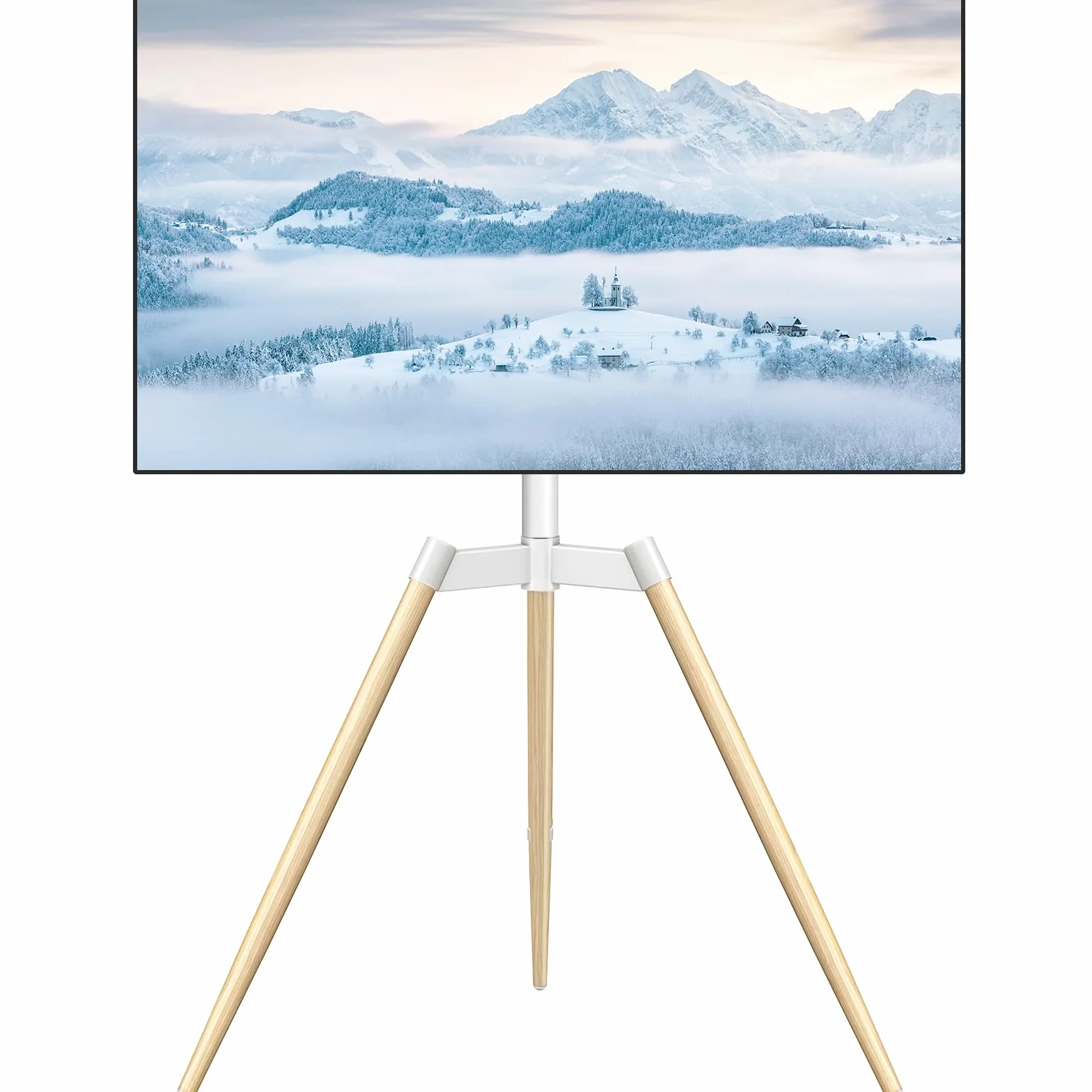 Soporte Television Pie Suelo Trípode - Rfiver Soporte TV Giratorio Madera para 32-65 Pulgadas Televisor - Blanco Alto Altura Ajustable TV Stand con Patas de Madera | MAX Vesa 400 * 400mm 35kg