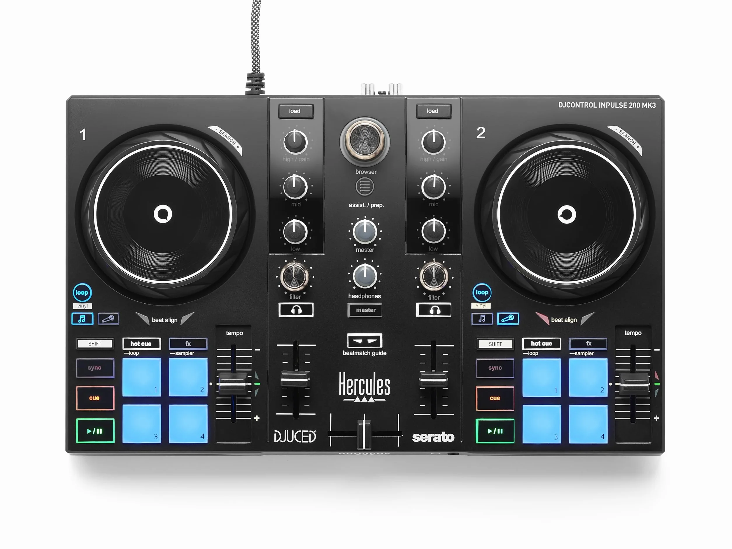 Hercules DJControl Inpulse 200 MK3 – Controladora de DJ ideal para empezar a pinchar – Software y tutoriales incluidos – Streaming de Spotify y Apple Music con Serato DJ Lite
