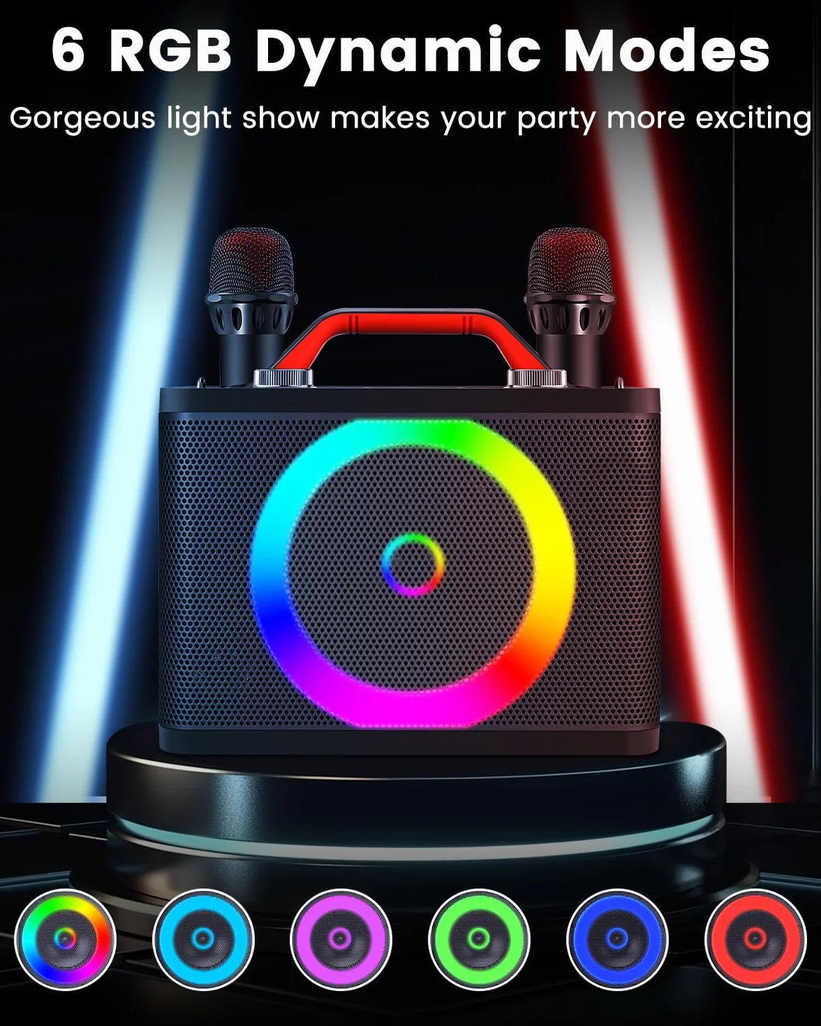 Karaoke Profesional Inalámbricos, ALPOWL Sistema de Altavoces pa Portátil con Microfono para Adultos y niños, Máquina con DJ y Luces para al Aire Libre/Interior