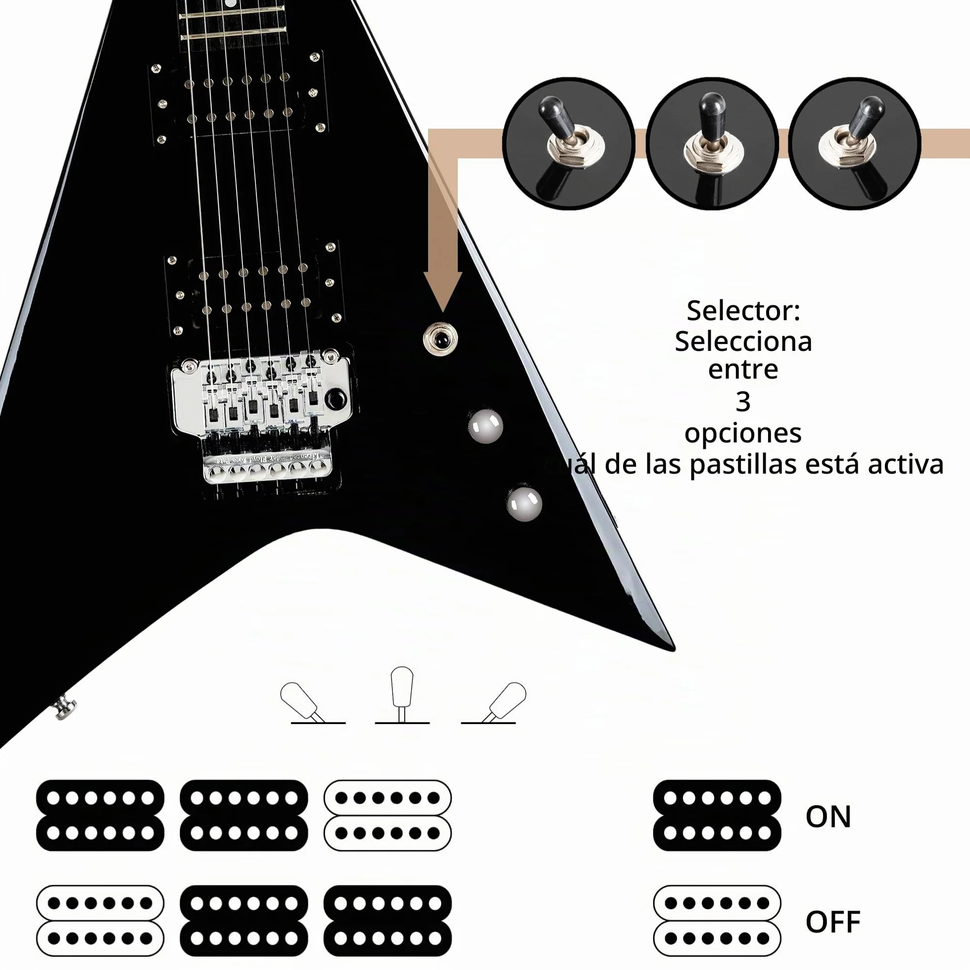 Rocktile MG-3013 Blade Guitarra Eléctrica - Serie Heavy de 6 cuerdas con cuerpo de tilo, mástil de arce, 2 Humbucker, FR-Style Tremolo, 22 trastes, escala de 25,5 pulgadas, cable y accesorios - Black