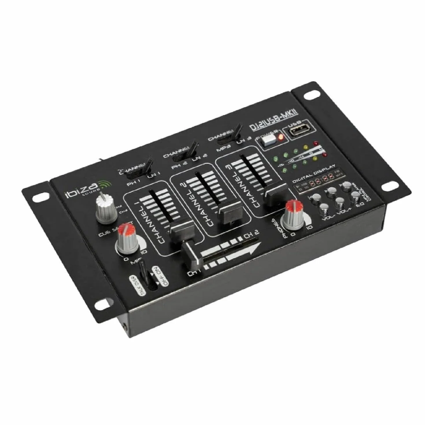Ibiza - DJ21USB-MKII - Mezclador de 4 vías/7 canales con varias entradas - USB - Negro