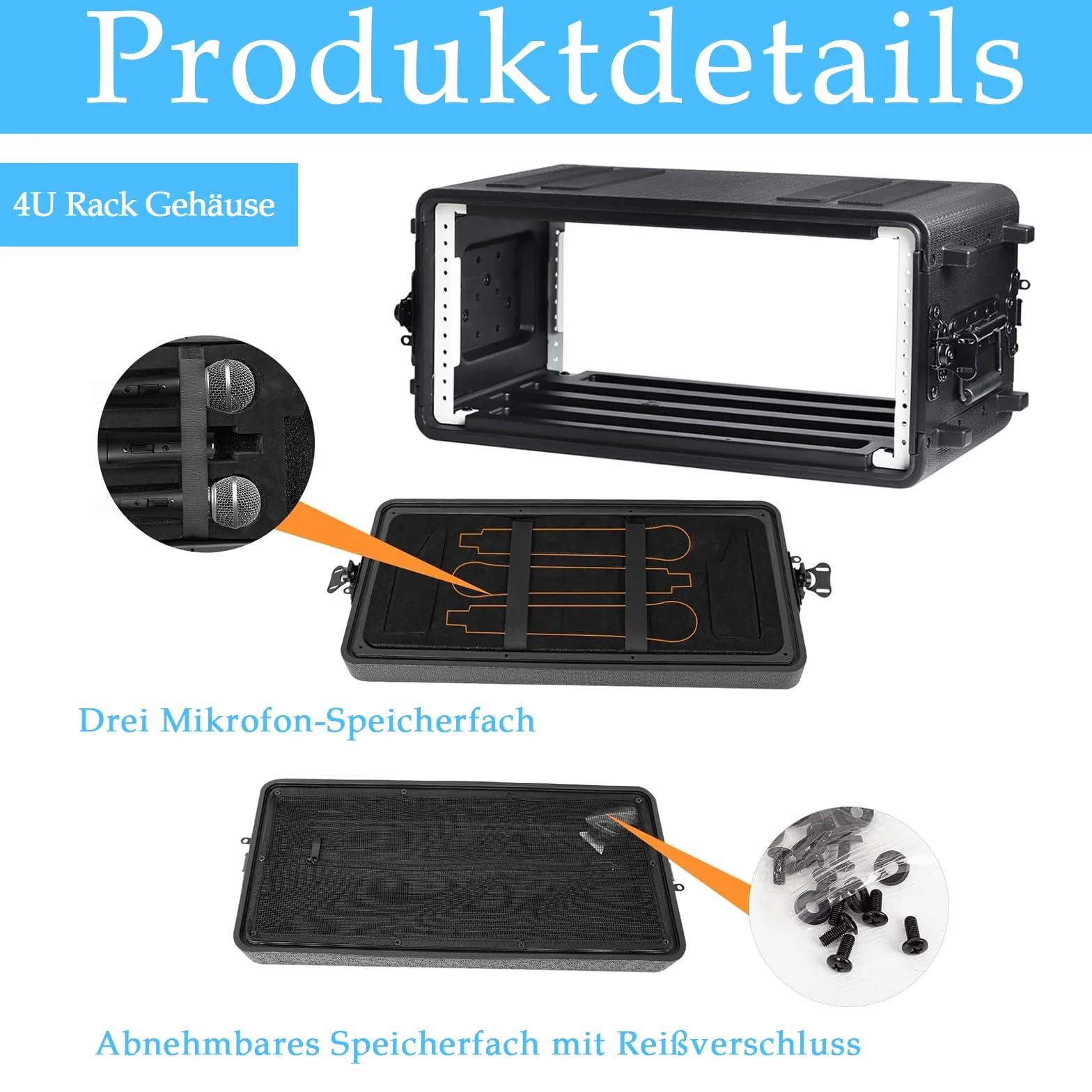 Maletín en rack de 4U, plano, 40,6 cm de profundidad, maletín de viaje en rack de 19 pulgadas para vuelo, carretera, con protección impermeable y revestimiento de espuma
