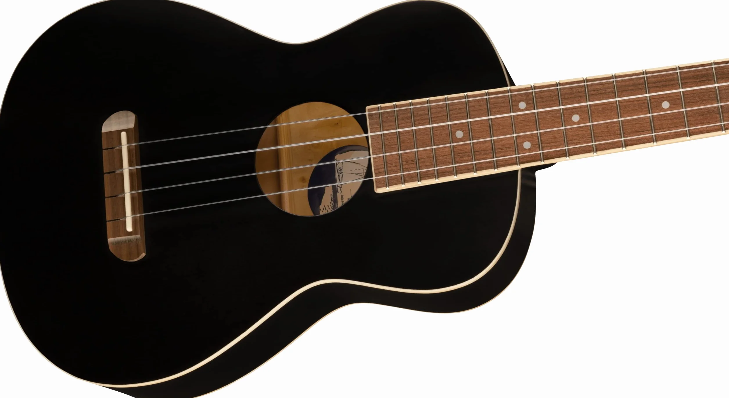 Fender Ukelele Tenor Avalon para Adultos y Niños, Construcción de Madera de Tilo, Diapasón de Nogal, Clavijero Clásico de Fender Stratocaster, en Negro