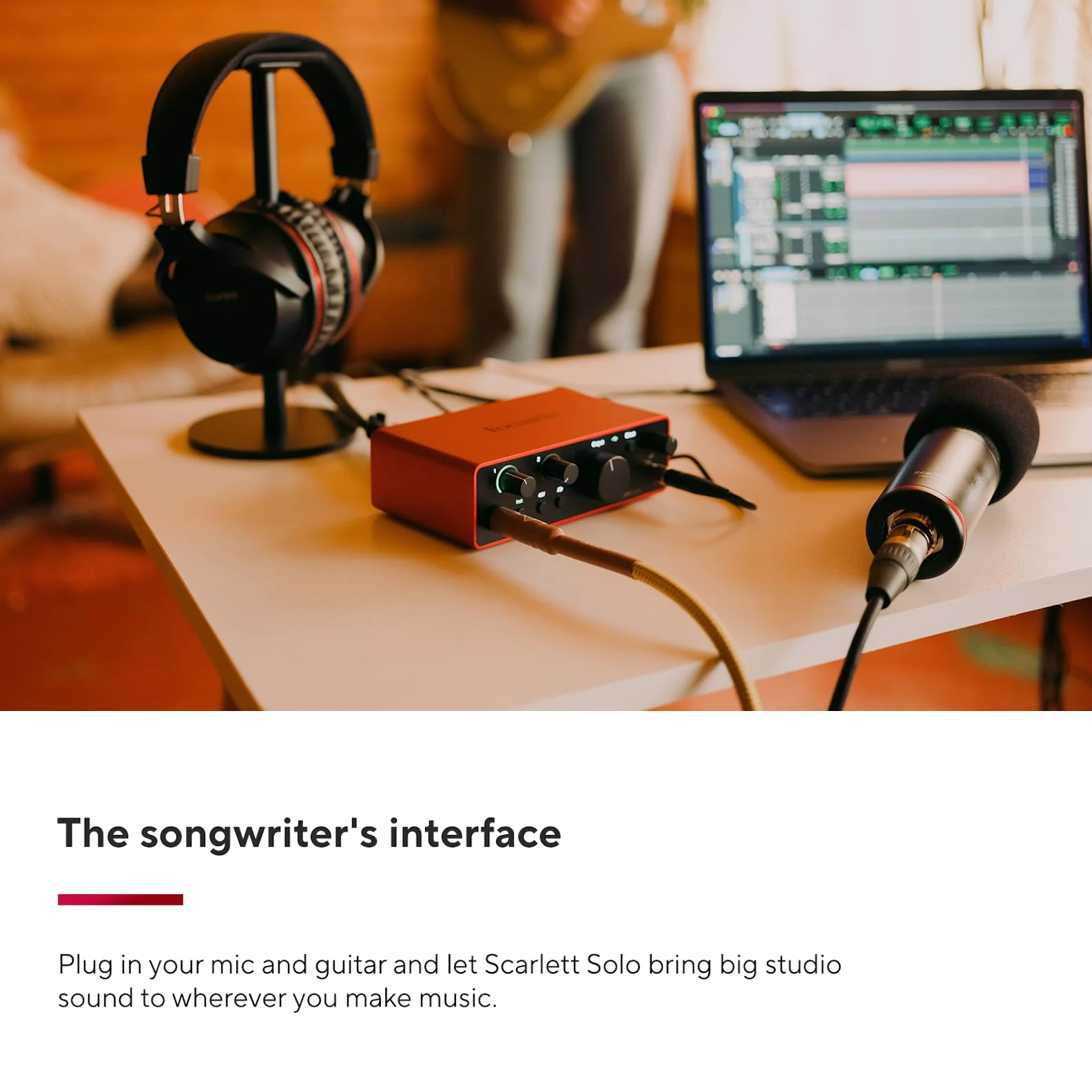 Focusrite Scarlett Solo 4.ª gen. interfaz de audio USB para guitarristas, cantantes o productores. Grabación con sonido de estudio y alta fidelidad y todo el software que necesitas