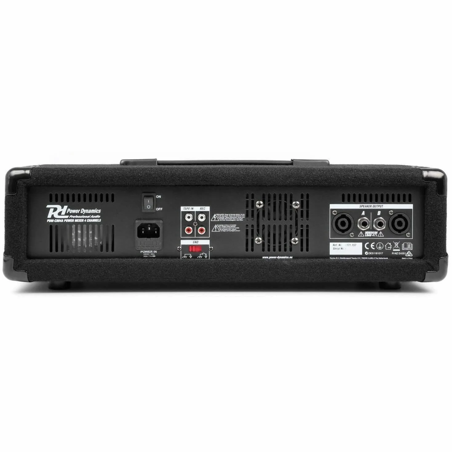 Power Dynamics PDM-C405A Mezclador DJ de 4 canales con amplificador Mezclador con Bluetooth, robusto mezclador de audio, efecto echo, reproductor MP3, mezclador para pequeños eventos en directo
