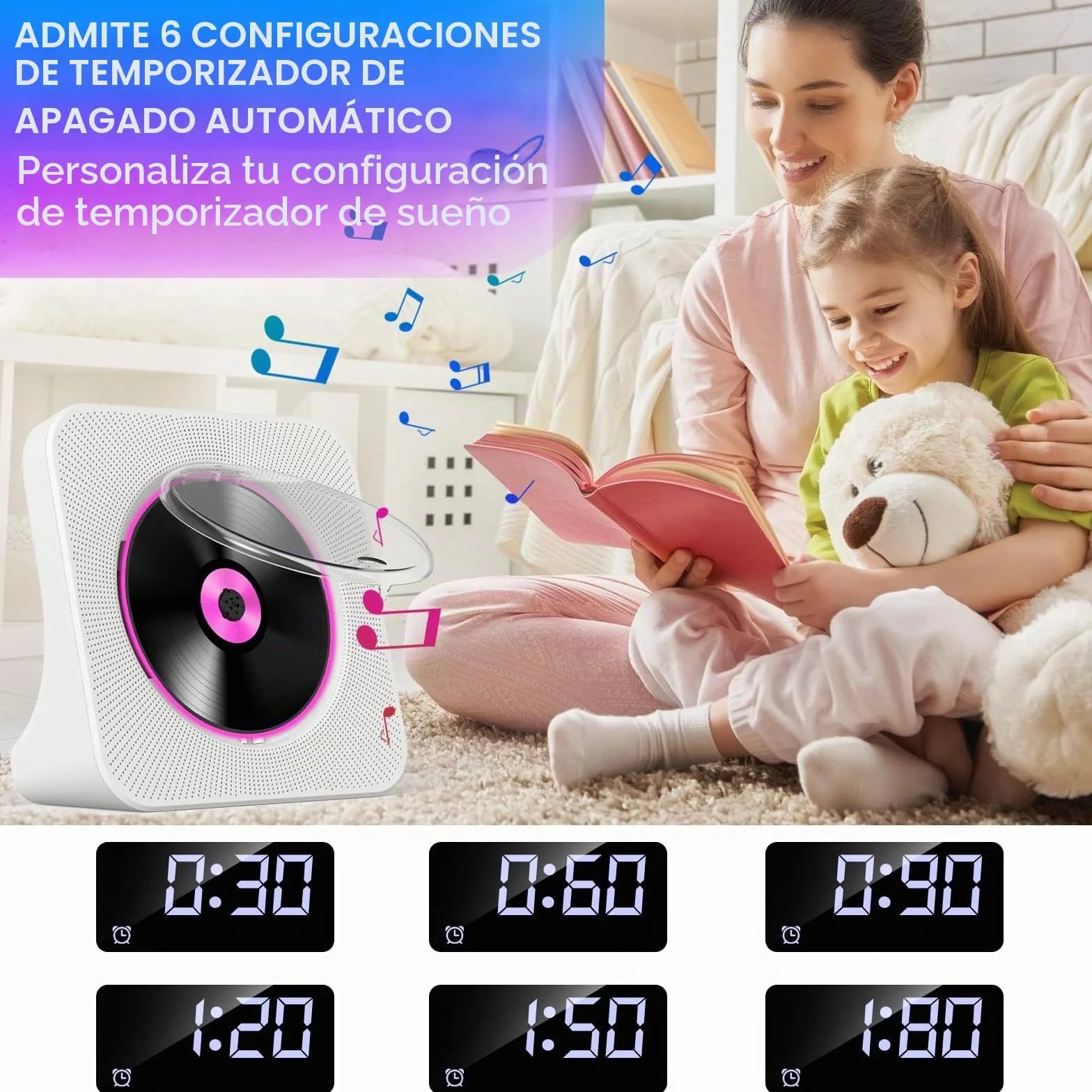 Reproductor de CD Portátil con Bluetooth y Batería 4000mAh Altavoces Radio FM Mando a Distancia