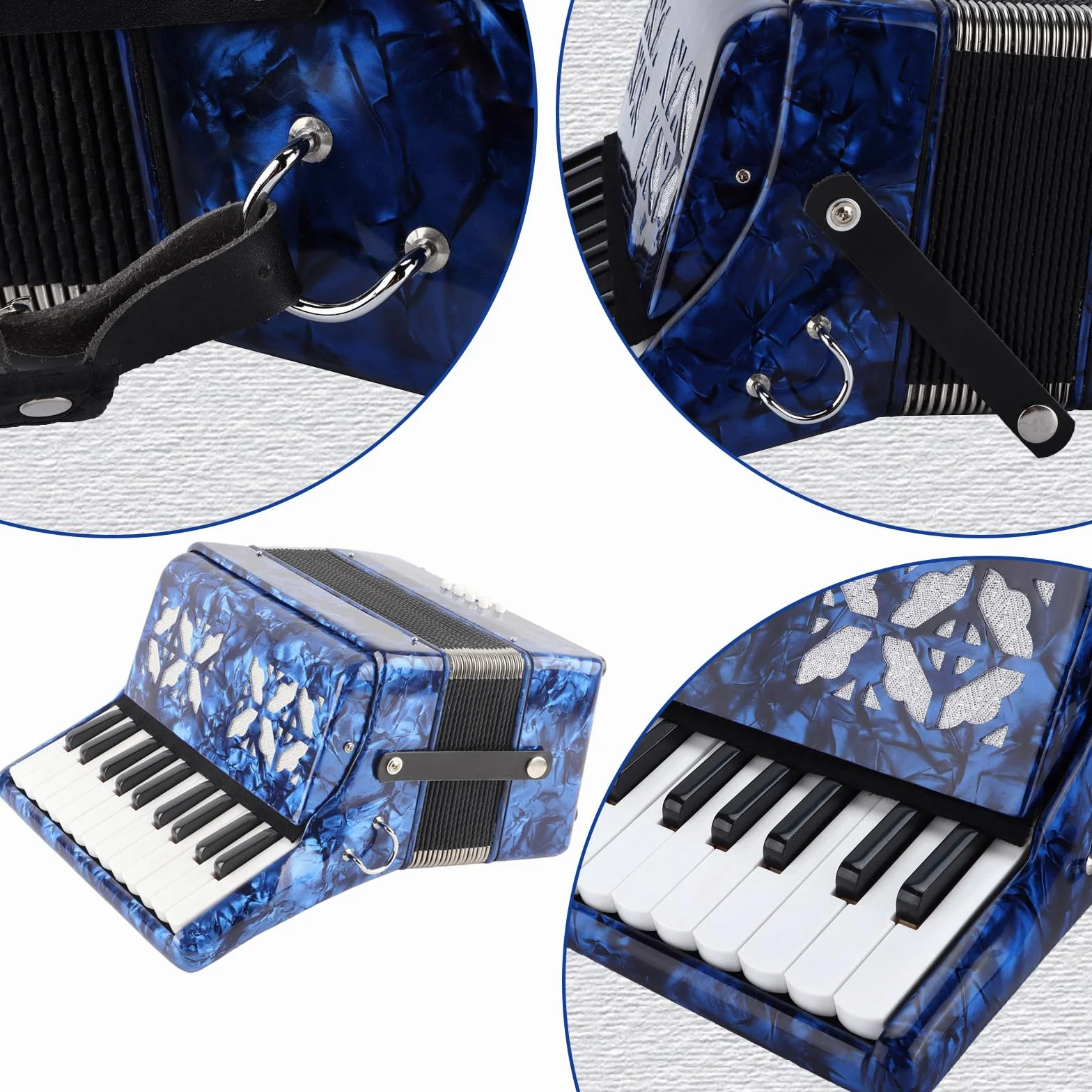 Acordeones 22 Teclas 8 Bajos Acordeón Profesionales tocando azul | Acordeon Musical Teclado Instrumento musical educativo Regalo de Adultos Principiantes Rendimiento
