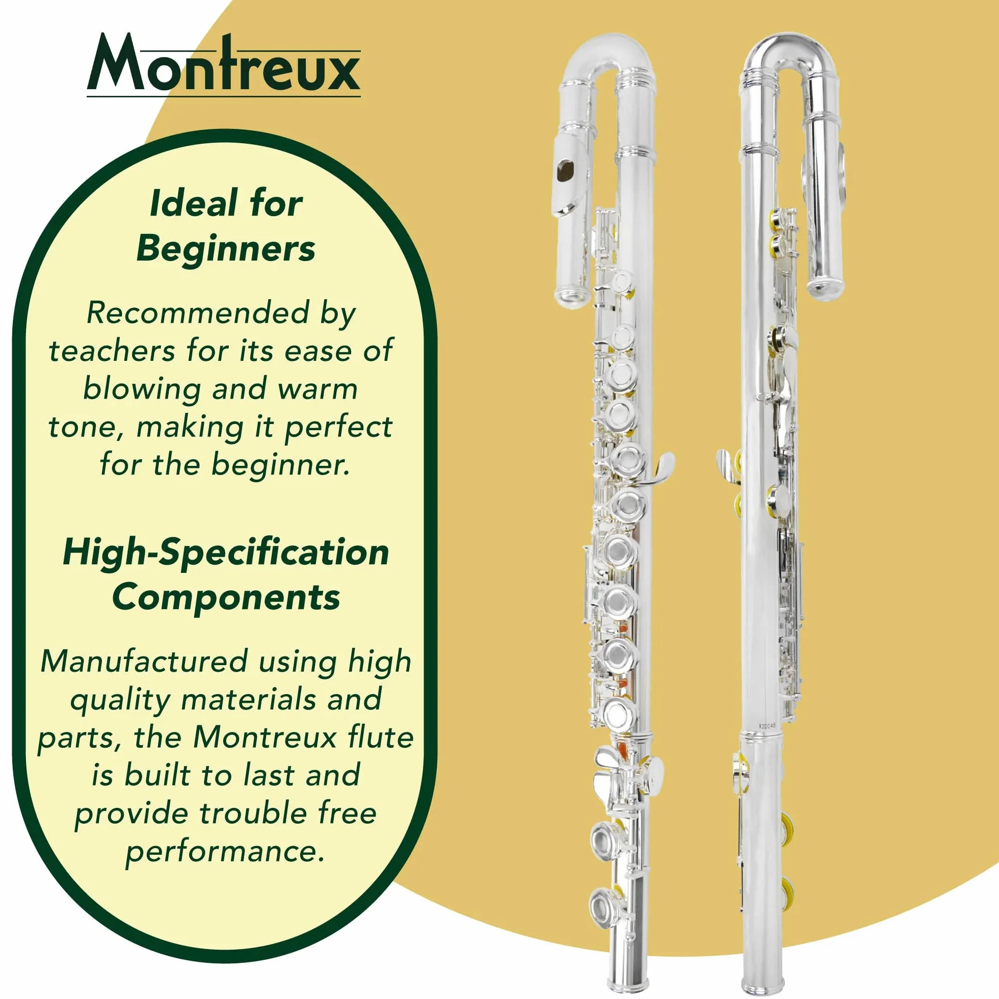Montreux Curved Head Student Flauta Para Principiantes Más Jóvenes Con Una Carcasa De Transporte Protectora Ligera - Incluye Cabezas Rectas Y Curvas: Plateado, Plateado, G, Mecanismo Dividido, Coal C