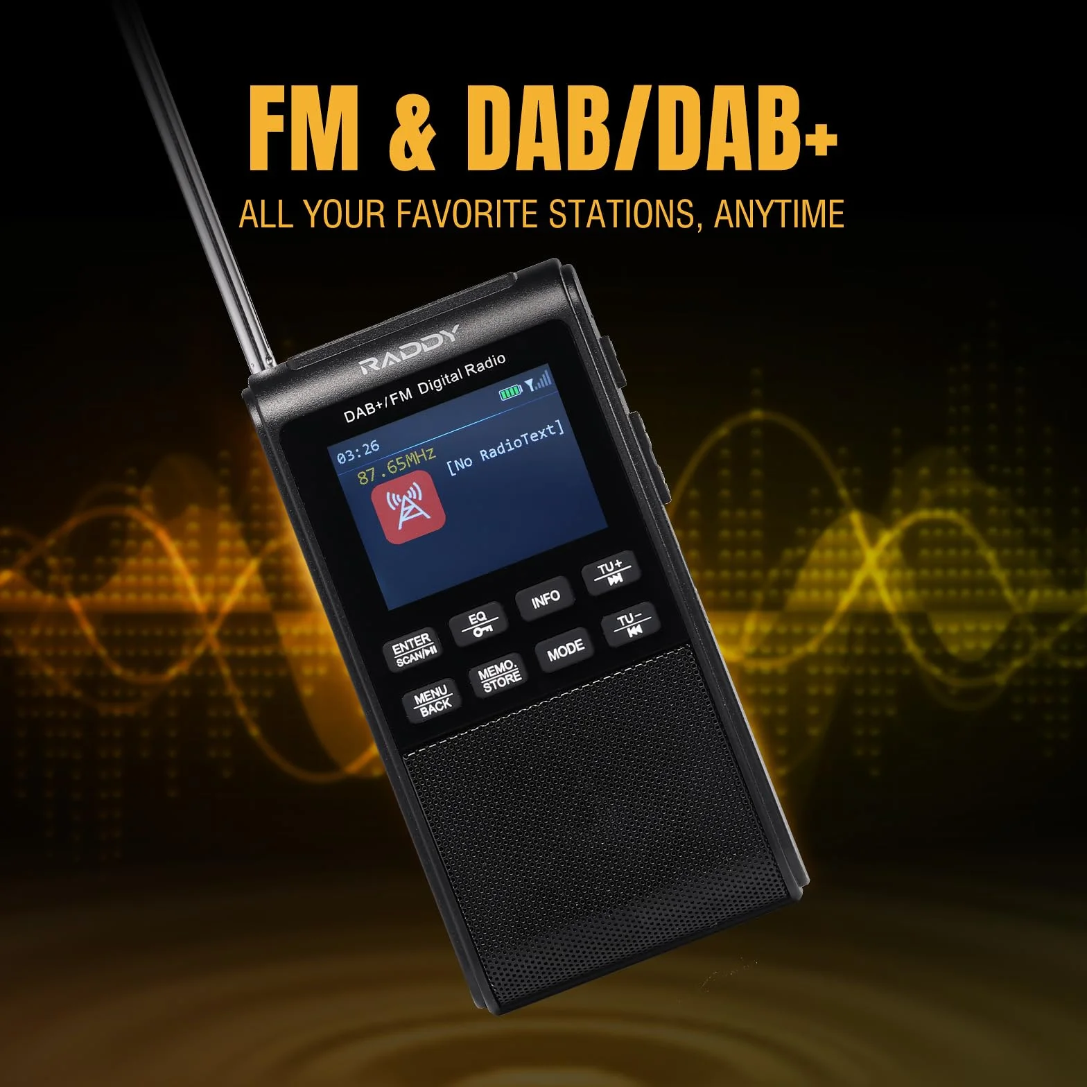 Raddy RD939 Radio portátil DAB FM de bolsillo con BT 5.3, altavoz 5W, pantalla 2", USB-C, batería 1200 mAh