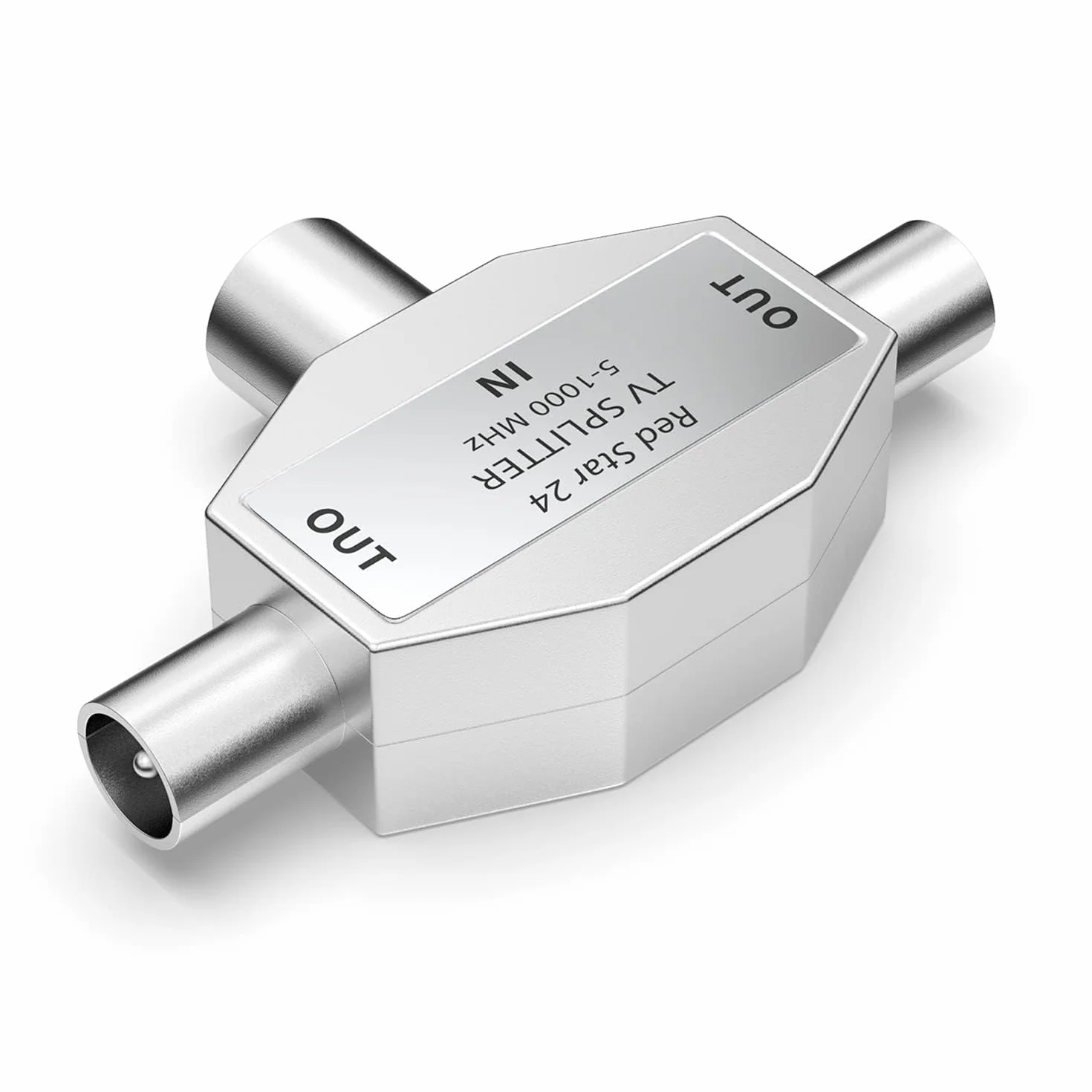 TECHZOCO Distribuidor de TV, Distribuidor de antena, divisor TV, Adaptador antena en T, Divisor Coaxial en T, Adaptador doble coaxial, 5-1000 MHz, DVB-T2, Metálico, 2 salidas Macho a 1 Entrada Hembra