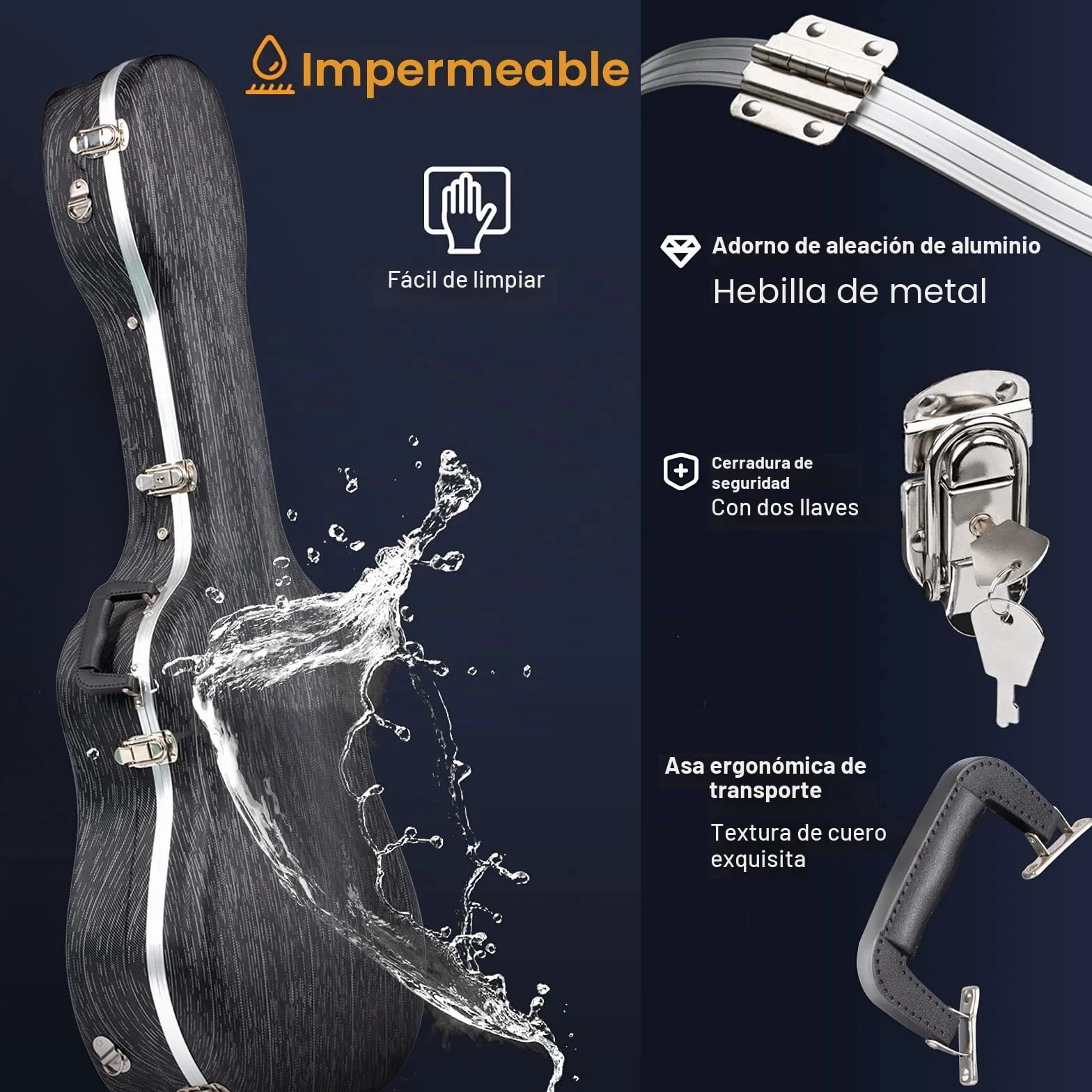 CAHAYA Maleta para Guitarra acústica, Funda Negra de ABS Resistente al Agua, 1,5 cm de Grosor, Acolchado Adecuado para Guitarra de 41 Pulgadas