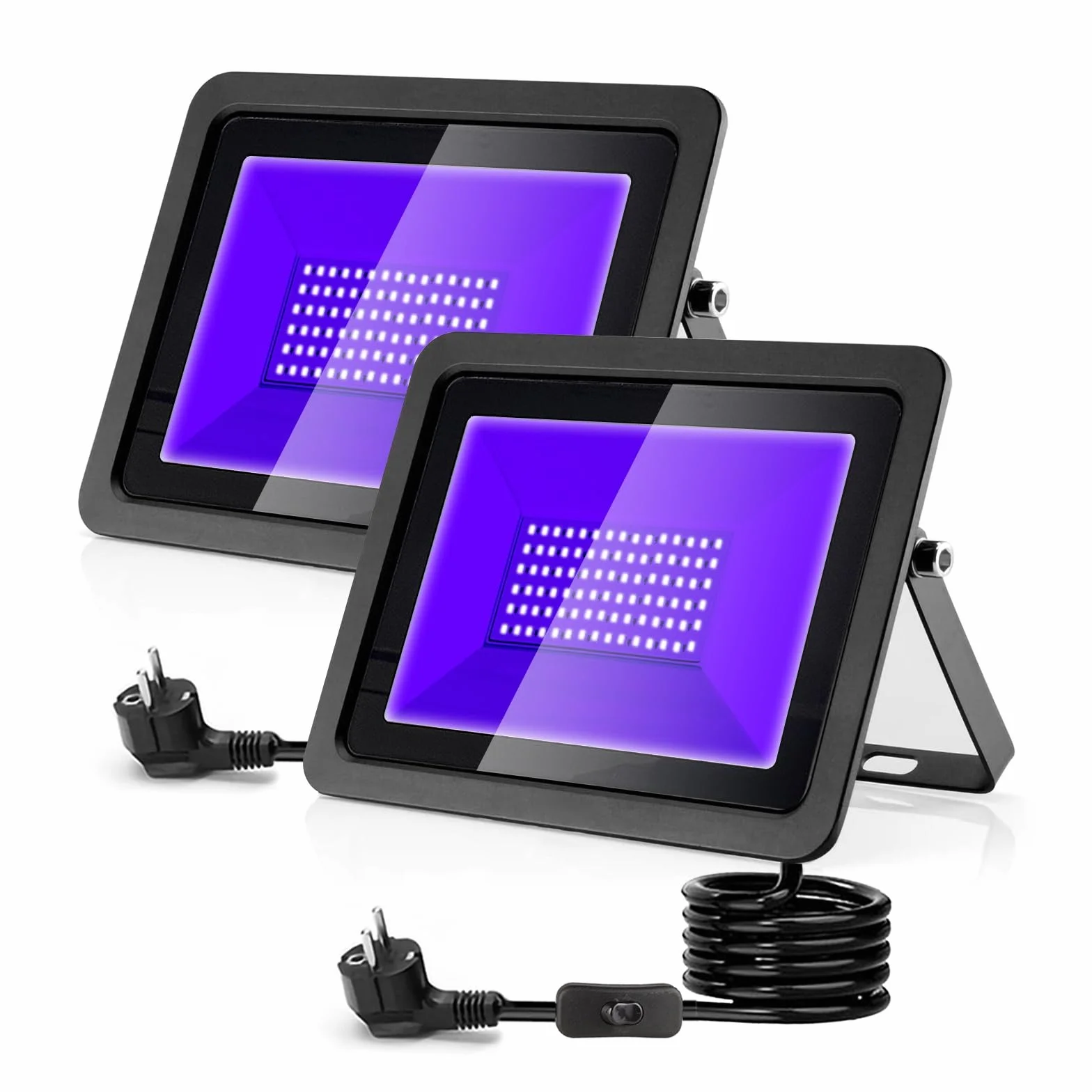 CREATESTAR Luz Negra Ultravioleta 100W 365nm, 2 Piezas Foco de luz negra LED, Luz UV impermeable IP66, luces negras para Bar Discoteca Pinta Corporal fiesta luminosa iluminación de escenario Halloween