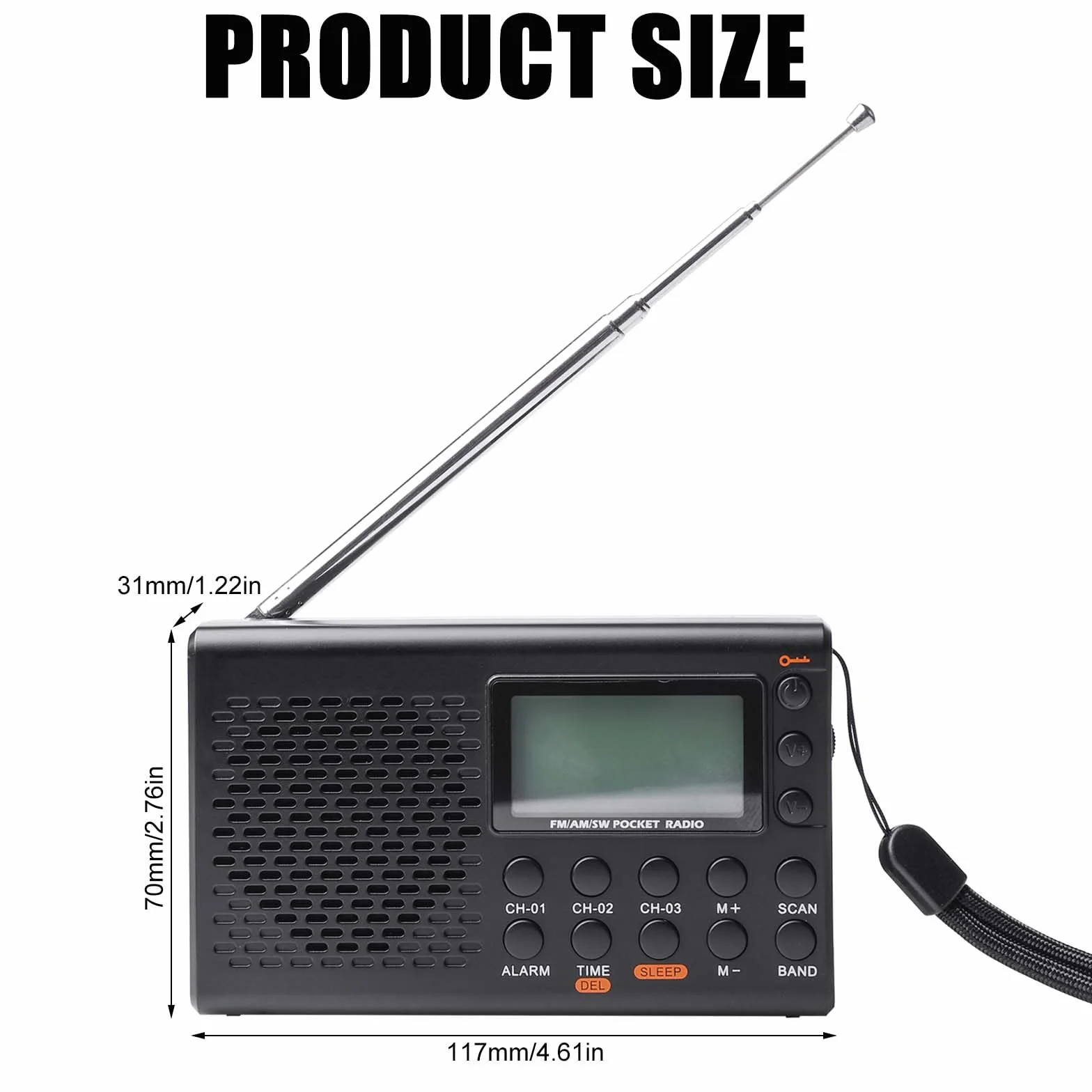Radio portátil Am/FM/SW con Pantalla LCD, Funciona con Pilas, Altavoz Integrado, Alarma, Temporizador de Apagado automático, Conector para Auriculares, Radio de Cocina con 35 presintonías.
